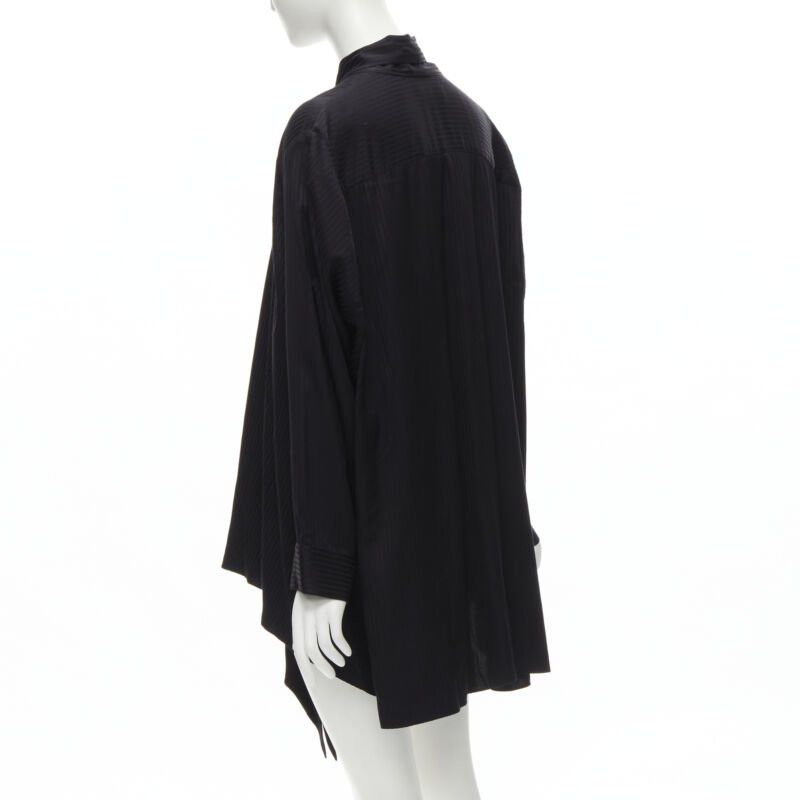 Balenciaga BALENCIAGA 2020 Demna black striped pussy bow cascade hem oversized shirt FR36 S Size S / US 4 / IT 40 - 5 Thumbnail