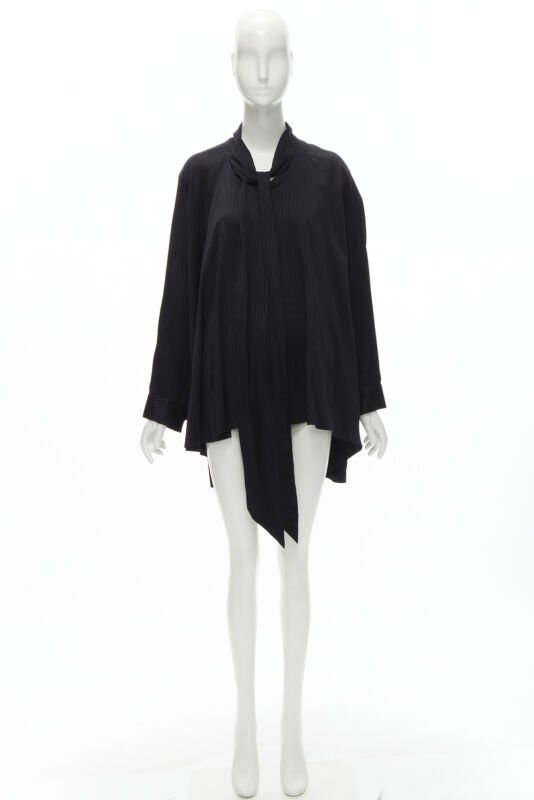 Balenciaga BALENCIAGA 2020 Demna black striped pussy bow cascade hem oversized shirt FR36 S Size S / US 4 / IT 40 - 10 Thumbnail