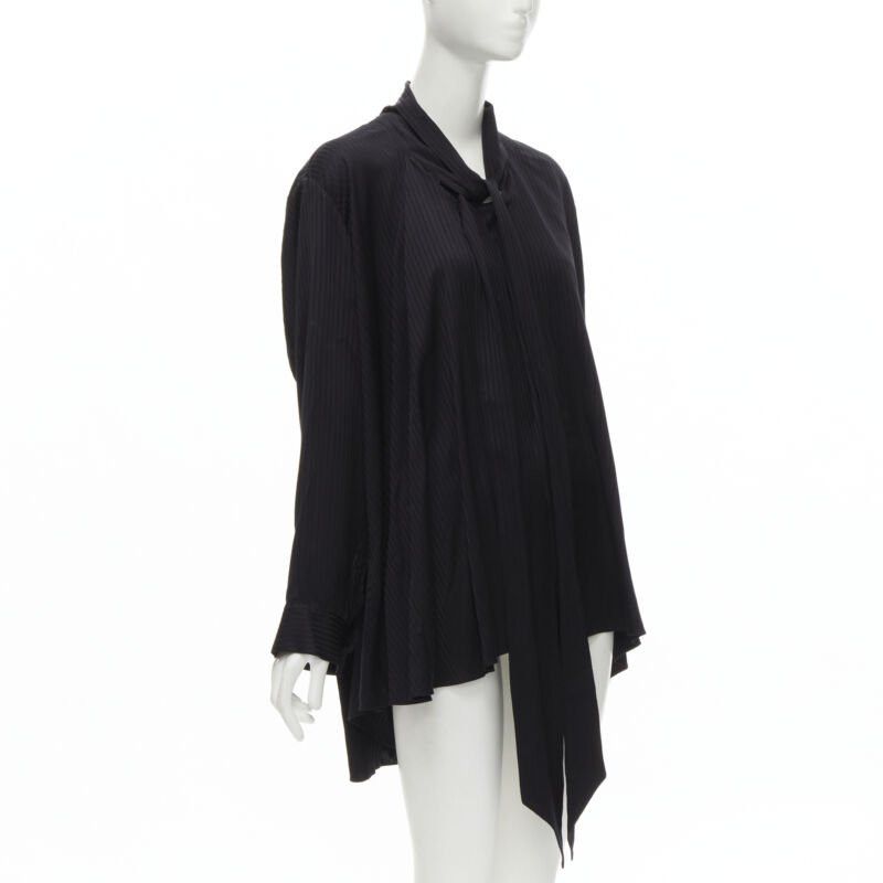 Balenciaga BALENCIAGA 2020 Demna black striped pussy bow cascade hem oversized shirt FR36 S Size S / US 4 / IT 40 - 2 Thumbnail