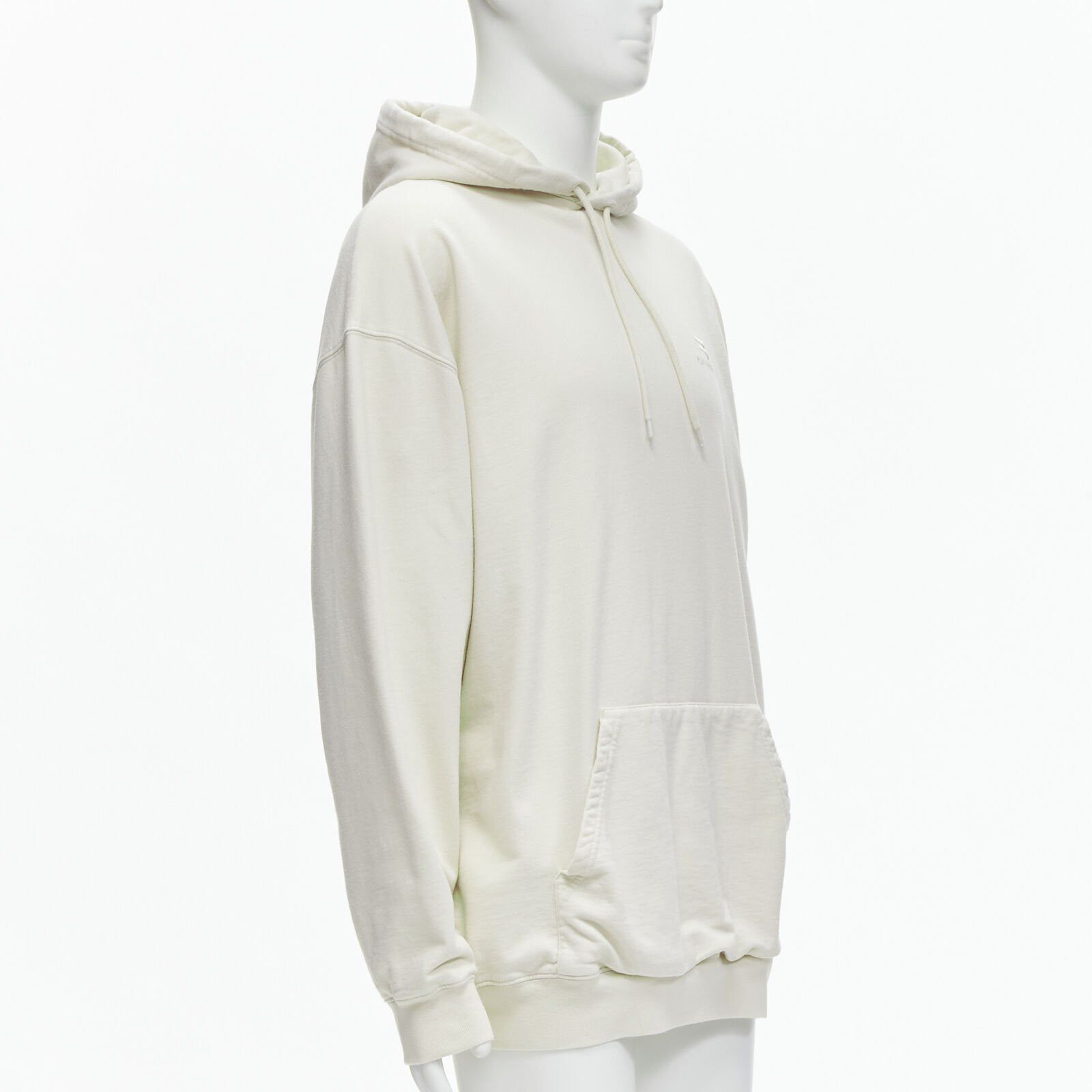 Balenciaga BALENCIAGA Demna 2021 ecru cotton logo embroidery oversized hoodie sweatshirt L Size US L / EU 52-54 / 3 - 3 Thumbnail