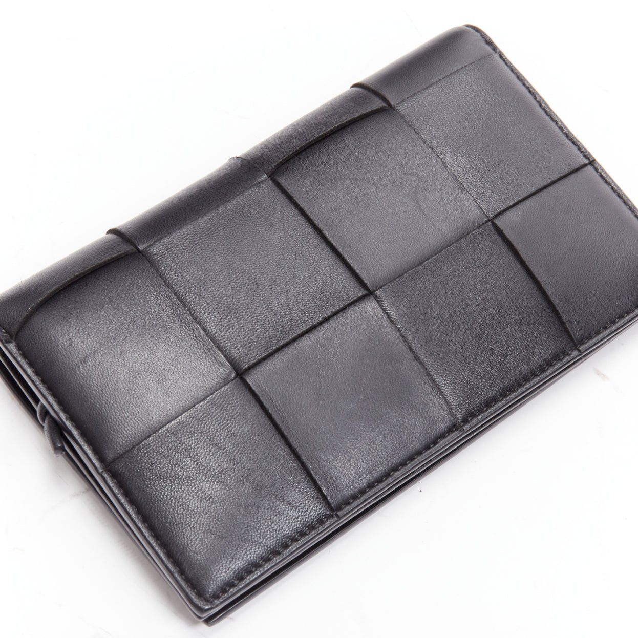 Bottega Veneta BOTTEGA VENETA Cassette black maxi woven intrecciato leather flap crossbody mini wallet bag Size ONE SIZE - 5 Thumbnail