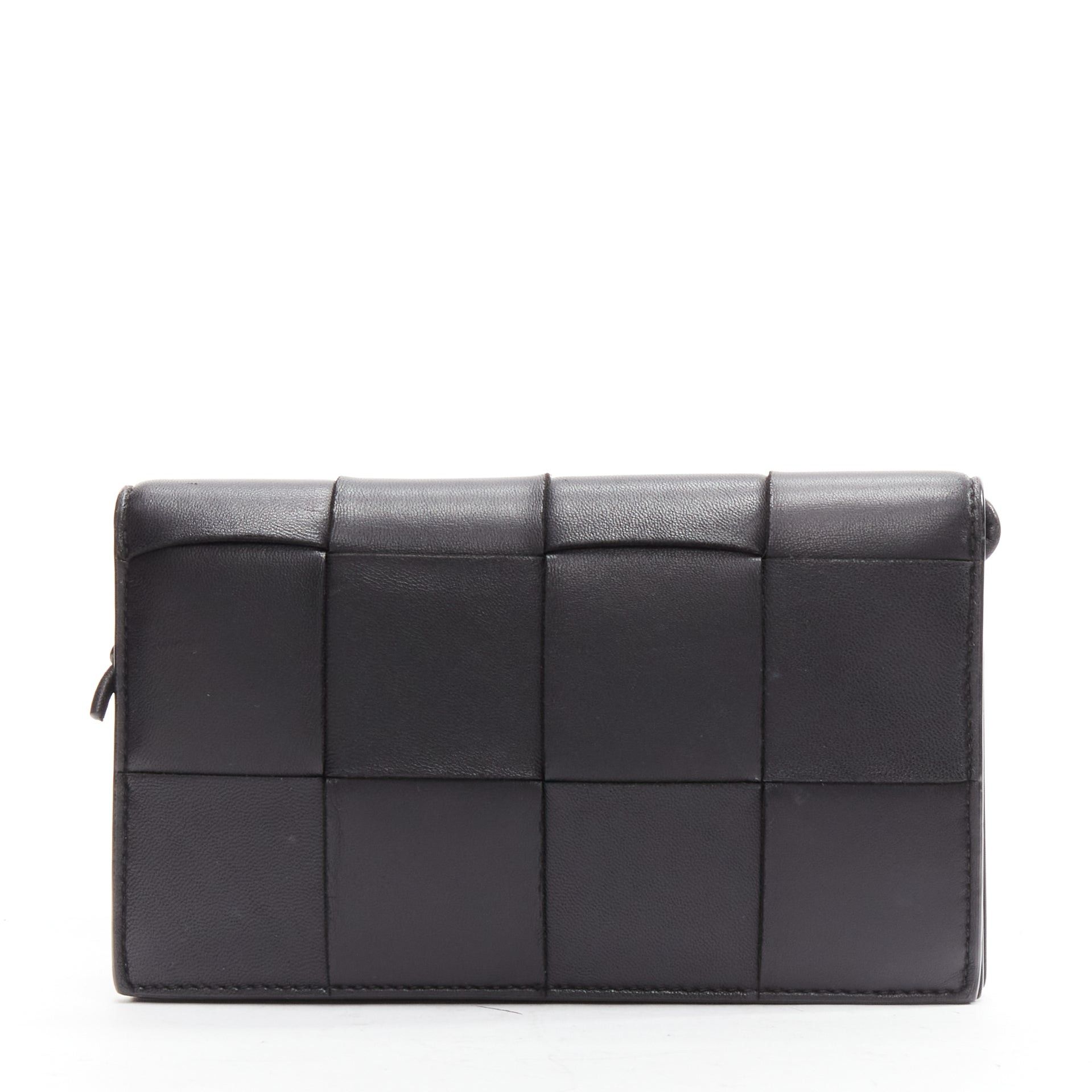 Bottega Veneta BOTTEGA VENETA Cassette black maxi woven intrecciato leather flap crossbody mini wallet bag Size ONE SIZE - 3 Thumbnail