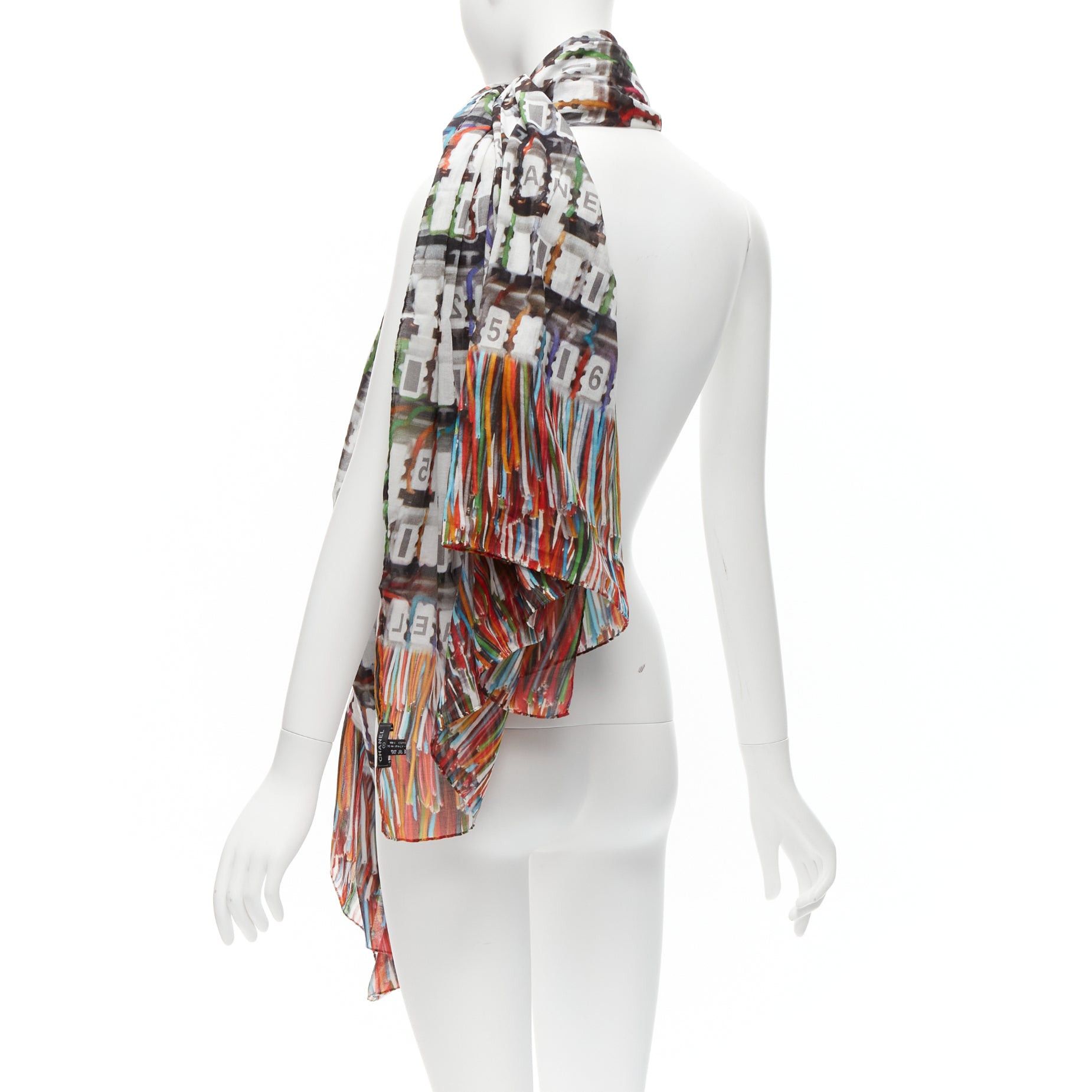 Chanel CHANEL multicolor 100% cotton CC logo data centre number print scarf Size ONE SIZE - 6 Thumbnail