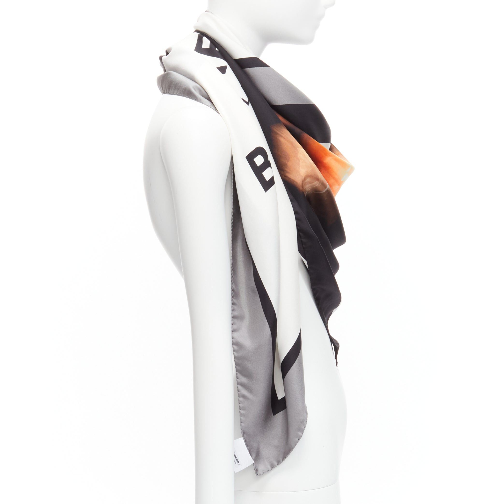 Burberry new BURBERRY Riccardo Tisci 100% silk London logo grey unicorn aristocrat print scarf Size ONE SIZE - 4 Thumbnail