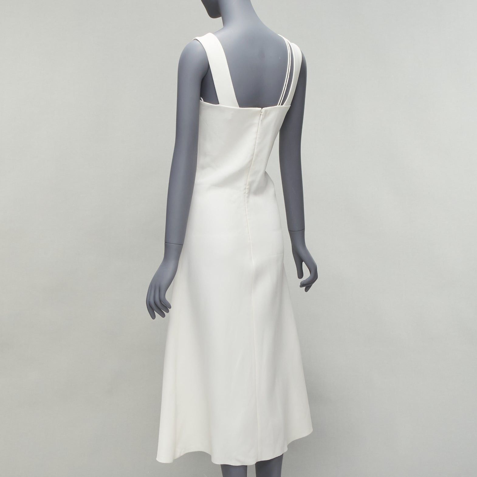 Victoria Beckham VICTORIA BECKHAM white asymmetric straps bias cut A-line knee dress UK8 S Size S / US 4 / IT 40 - 6 Thumbnail
