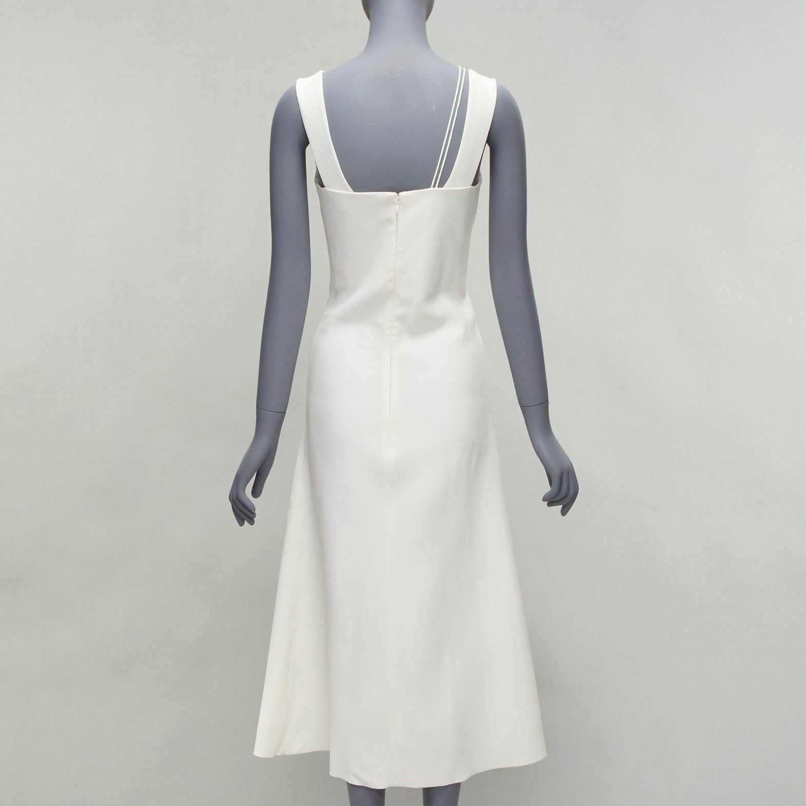 Victoria Beckham VICTORIA BECKHAM white asymmetric straps bias cut A-line knee dress UK8 S Size S / US 4 / IT 40 - 5 Thumbnail
