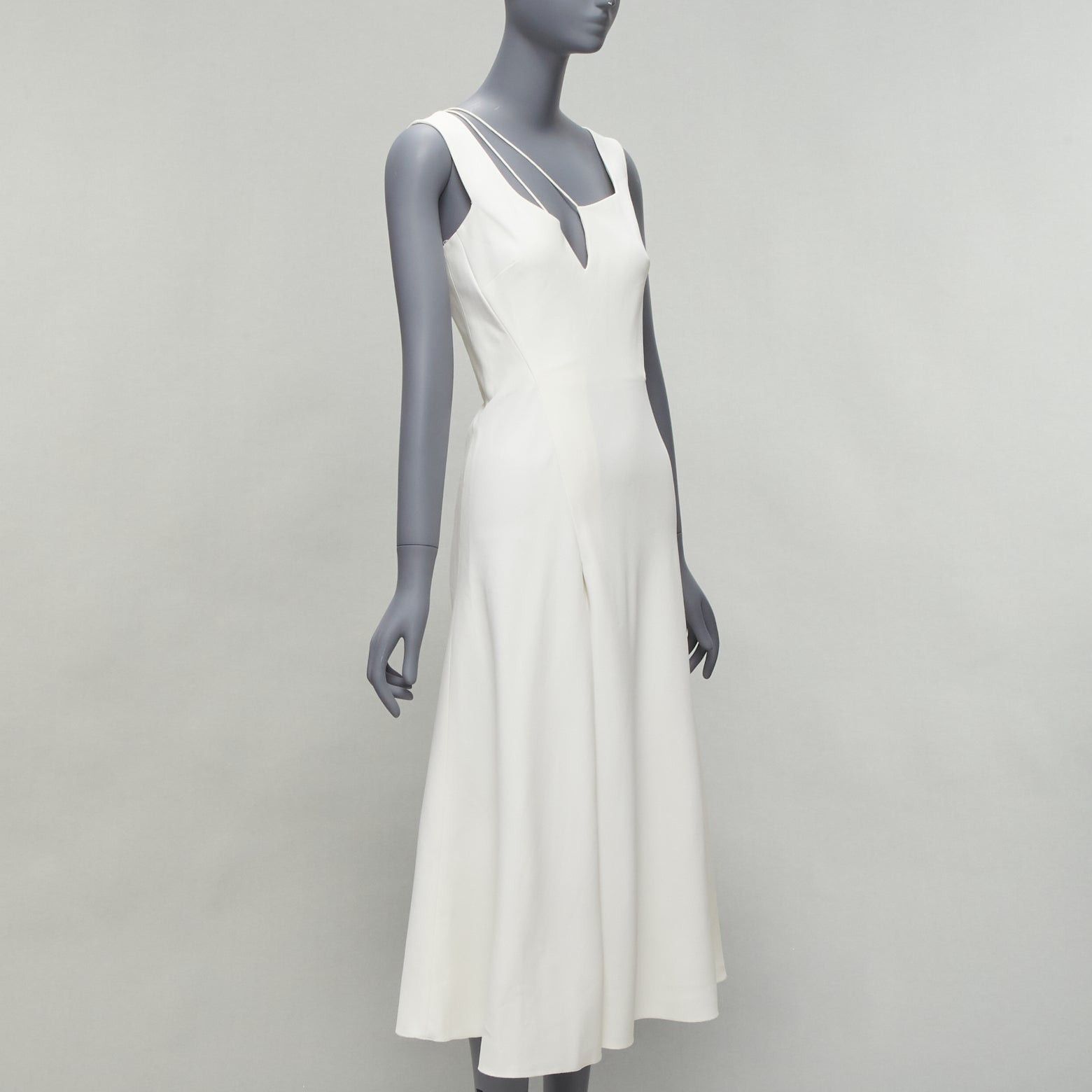 Victoria Beckham VICTORIA BECKHAM white asymmetric straps bias cut A-line knee dress UK8 S Size S / US 4 / IT 40 - 3 Thumbnail