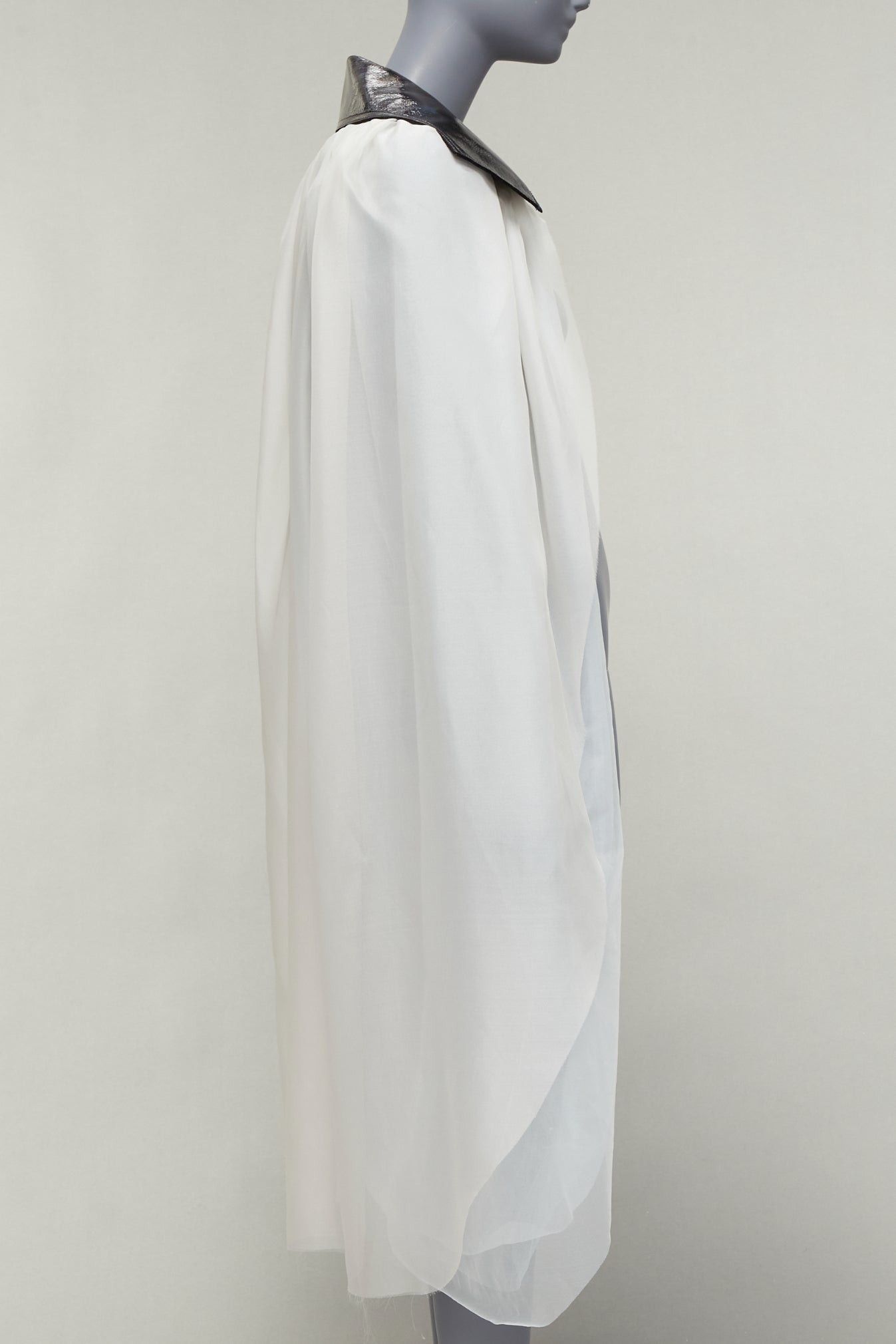 Maticevski MATICEVSKI 2019 Focus white 100% silk patent collar high low cape AU8 M Size M / US 6-8 / IT 42-44 - 4 Thumbnail