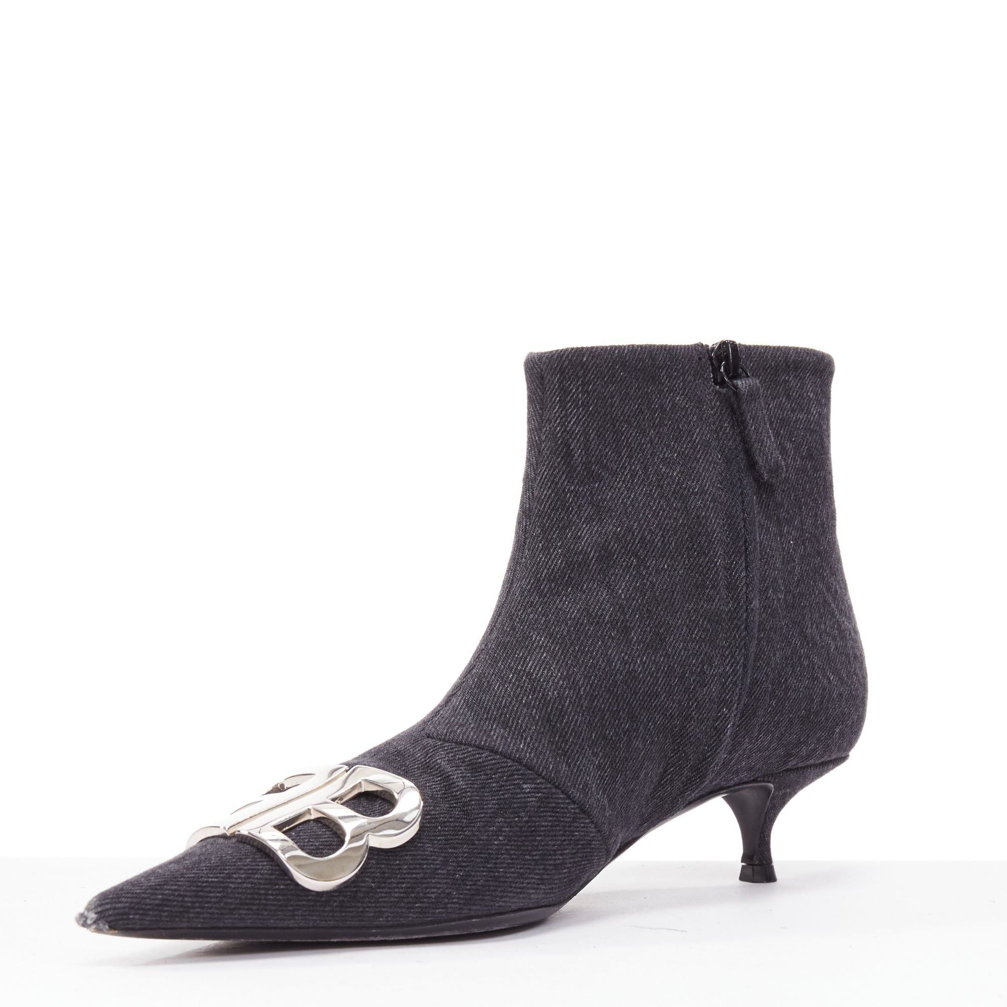 Balenciaga BALENCIAGA Demna BB Knife grey denim booties EU38.5 Size US 8.5 / IT 38.5 - 4 Thumbnail