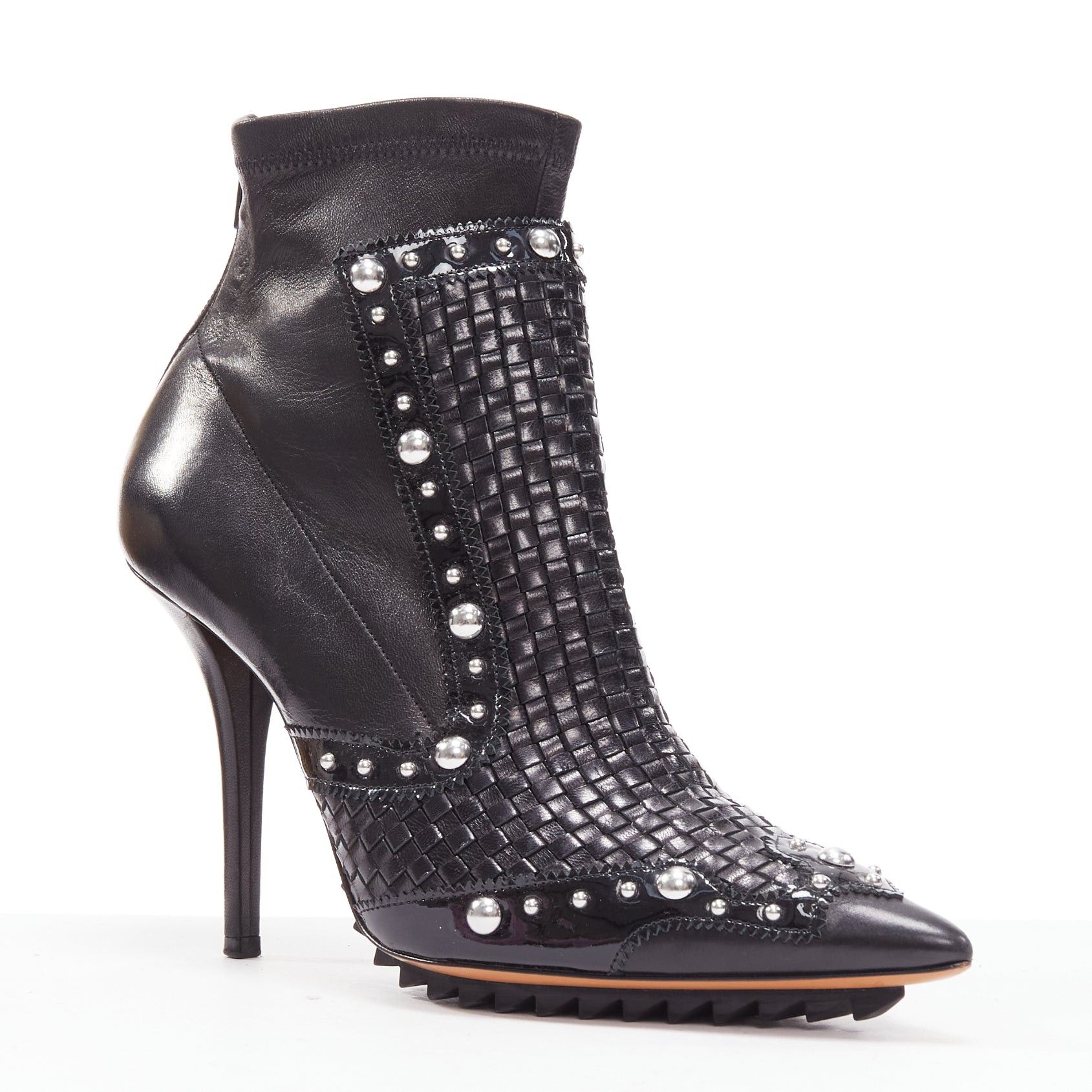 Givenchy GIVENCHY Iron Line basketweave leather silver studs pointy ankle booties EU38 Size US 8 / IT 38 - 2 Thumbnail