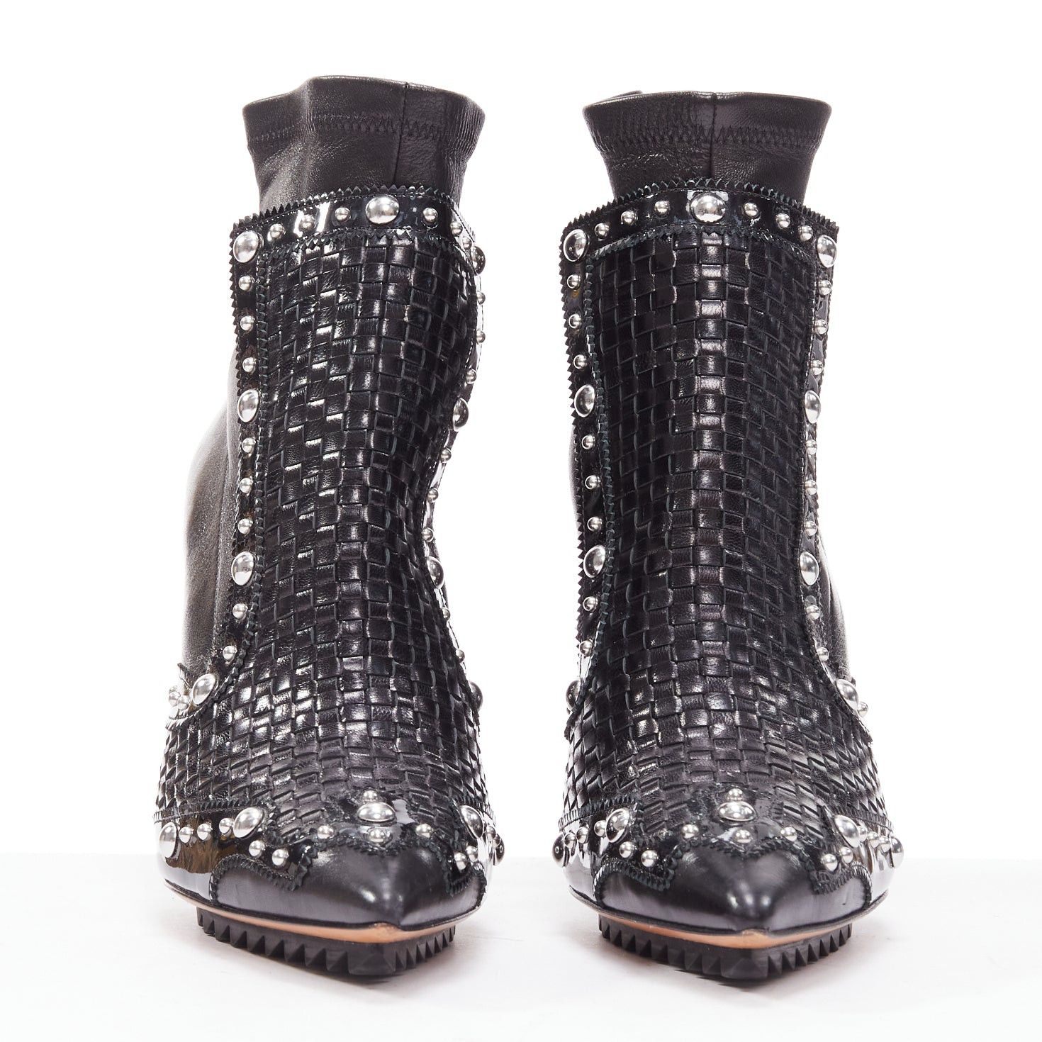 Givenchy GIVENCHY Iron Line basketweave leather silver studs pointy ankle booties EU38 Size US 8 / IT 38 - 3 Thumbnail