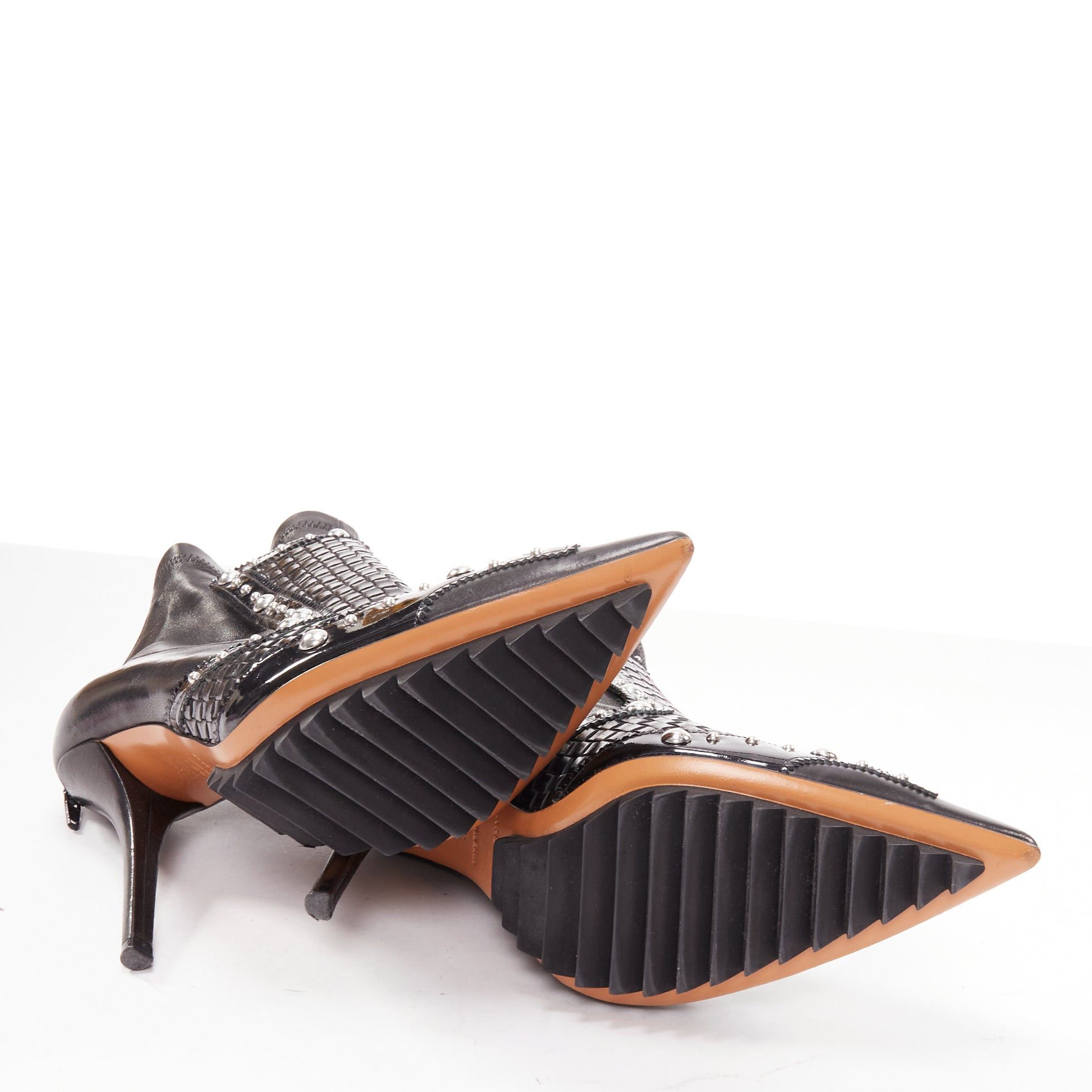 Givenchy GIVENCHY Iron Line basketweave leather silver studs pointy ankle booties EU38 Size US 8 / IT 38 - 11 Thumbnail