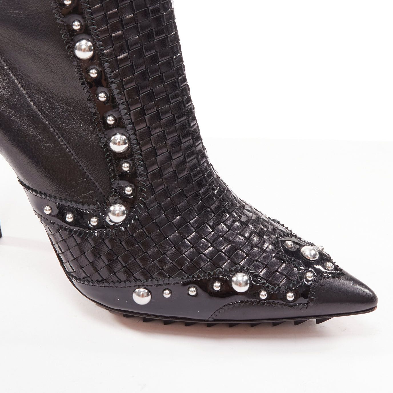 Givenchy GIVENCHY Iron Line basketweave leather silver studs pointy ankle booties EU38 Size US 8 / IT 38 - 7 Thumbnail
