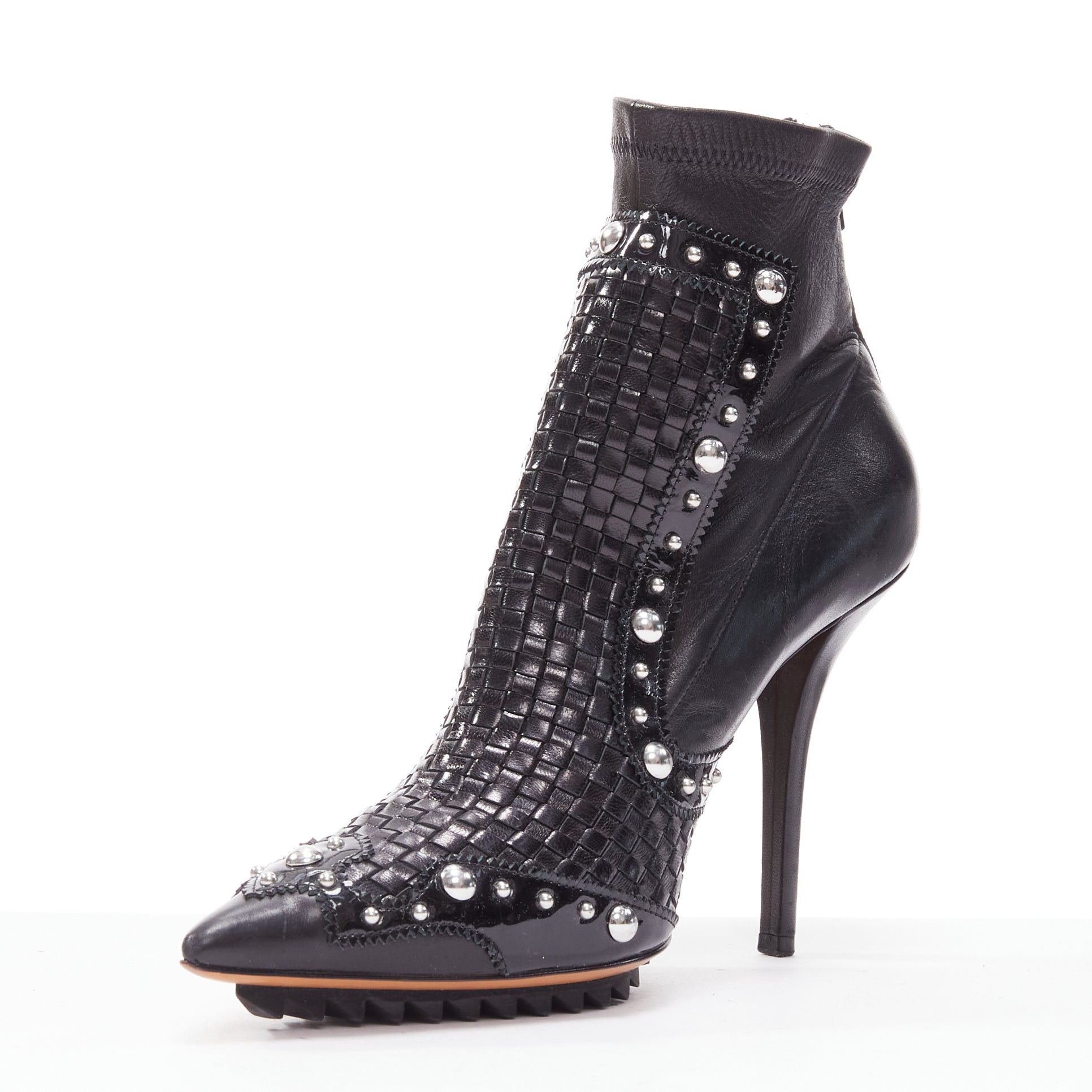 Givenchy GIVENCHY Iron Line basketweave leather silver studs pointy ankle booties EU38 Size US 8 / IT 38 - 4 Thumbnail