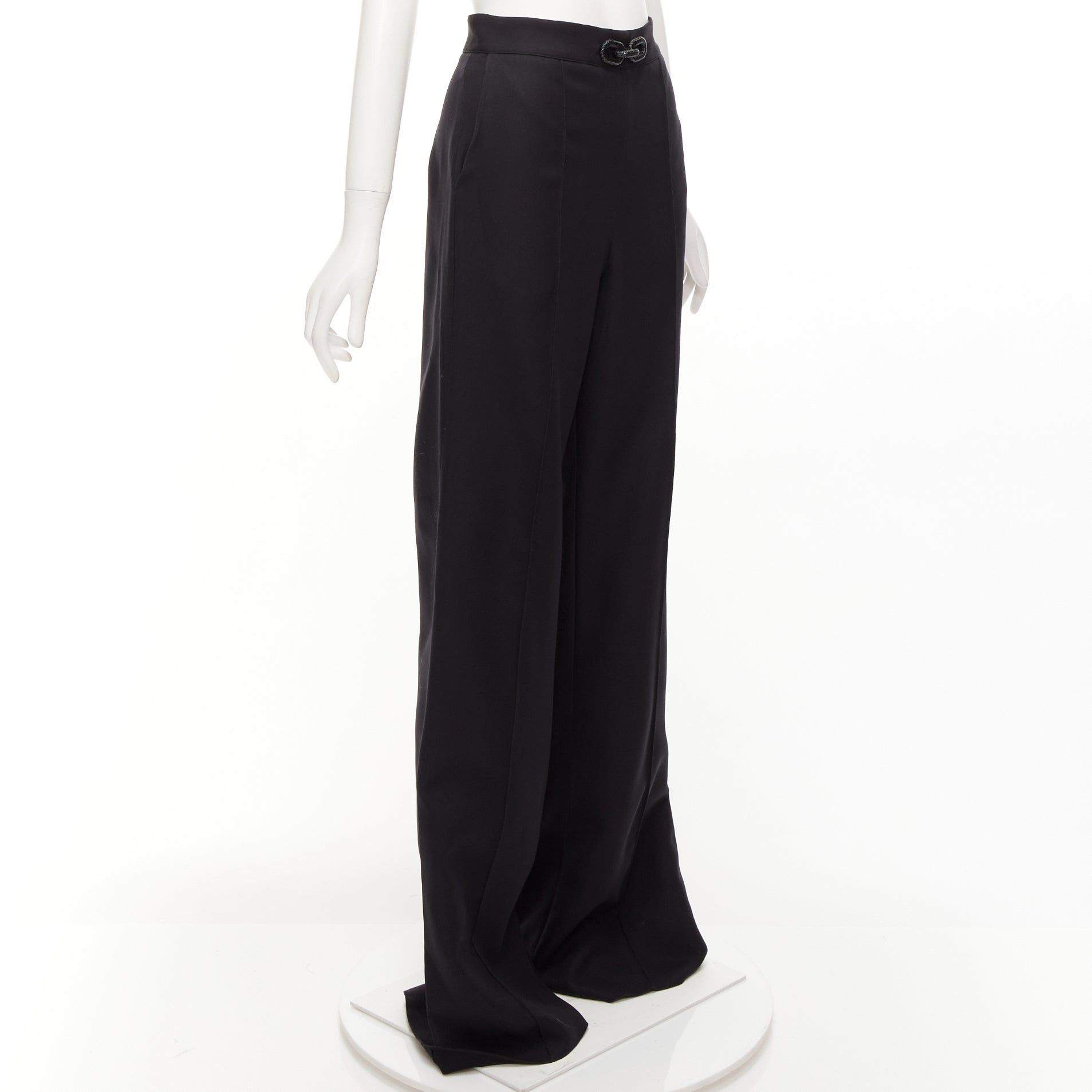 Maticevski MATICEVSKI 2022 Considerate black metal chain bow buckle wide leg pants AUS10 M Size 28" / US 6 / IT 42 - 3 Thumbnail