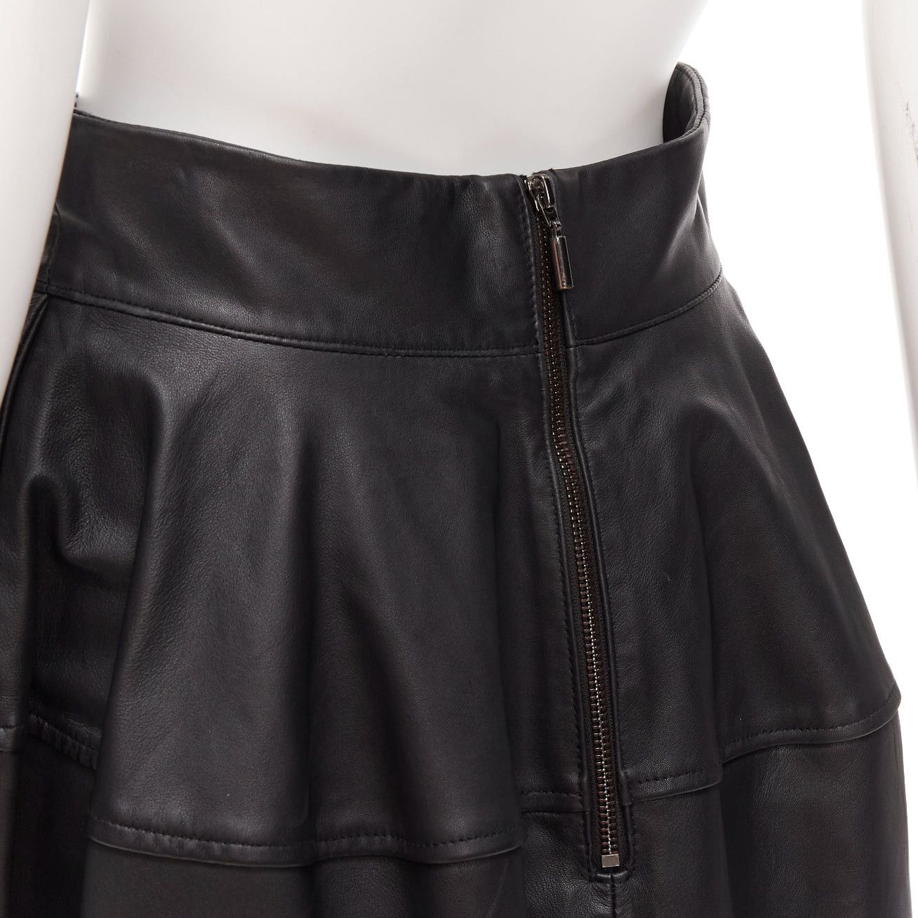 Maticevski MATICEVSKI 2021 Tavolara black lambskin leather rounded hip silhouette midi skirt AUS10 M Size 30" / US 8 / IT 44 - 8 Thumbnail