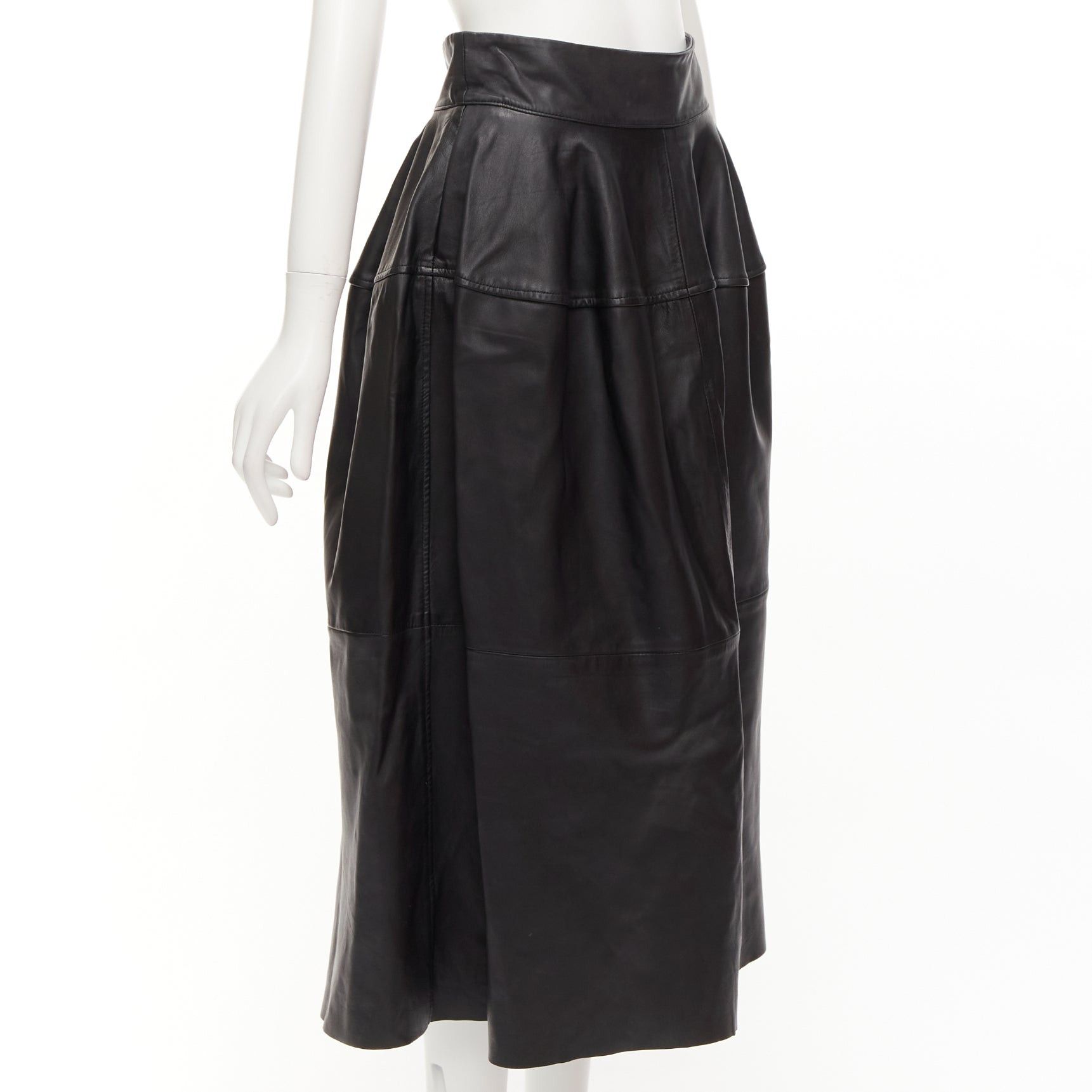 Maticevski MATICEVSKI 2021 Tavolara black lambskin leather rounded hip silhouette midi skirt AUS10 M Size 30" / US 8 / IT 44 - 3 Thumbnail