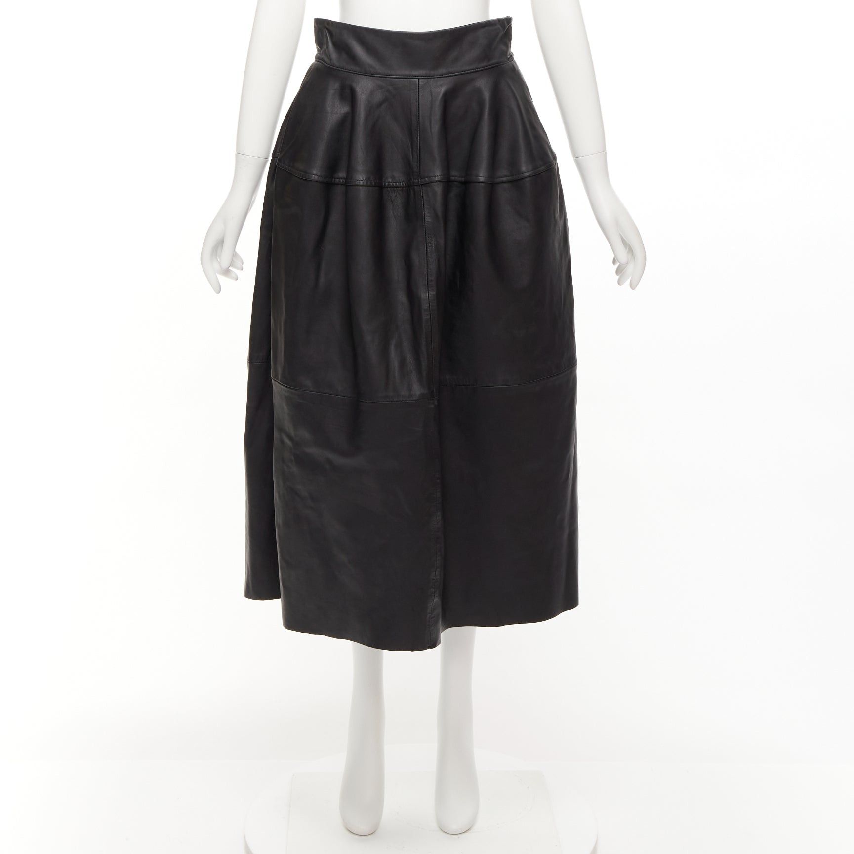 Maticevski MATICEVSKI 2021 Tavolara black lambskin leather rounded hip silhouette midi skirt AUS10 M Size 30" / US 8 / IT 44 - 10 Thumbnail