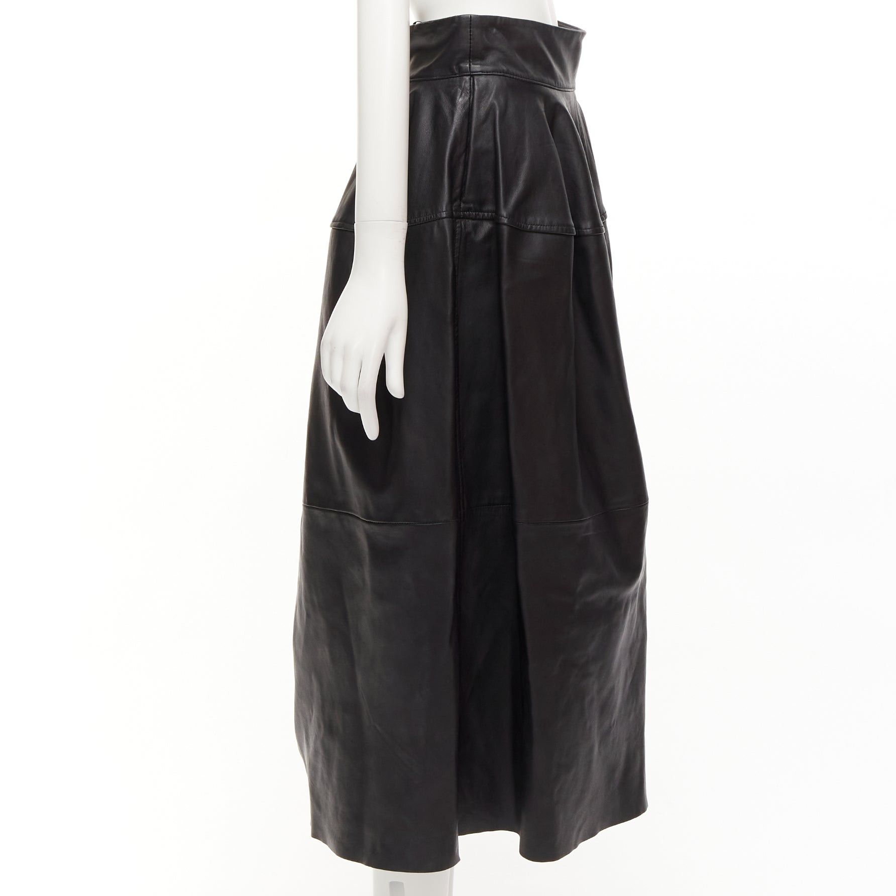 Maticevski MATICEVSKI 2021 Tavolara black lambskin leather rounded hip silhouette midi skirt AUS10 M Size 30" / US 8 / IT 44 - 4 Thumbnail