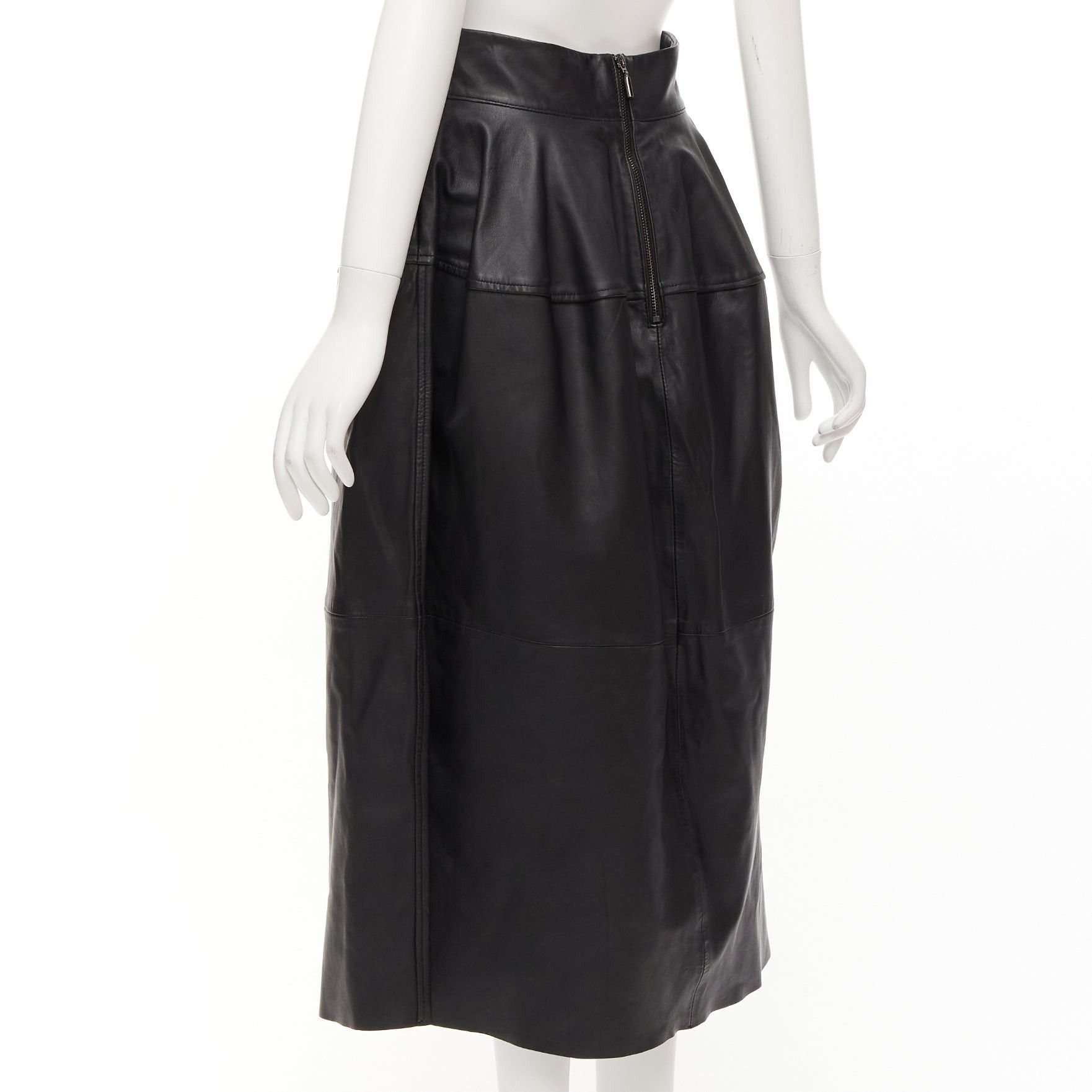 Maticevski MATICEVSKI 2021 Tavolara black lambskin leather rounded hip silhouette midi skirt AUS10 M Size 30" / US 8 / IT 44 - 6 Thumbnail