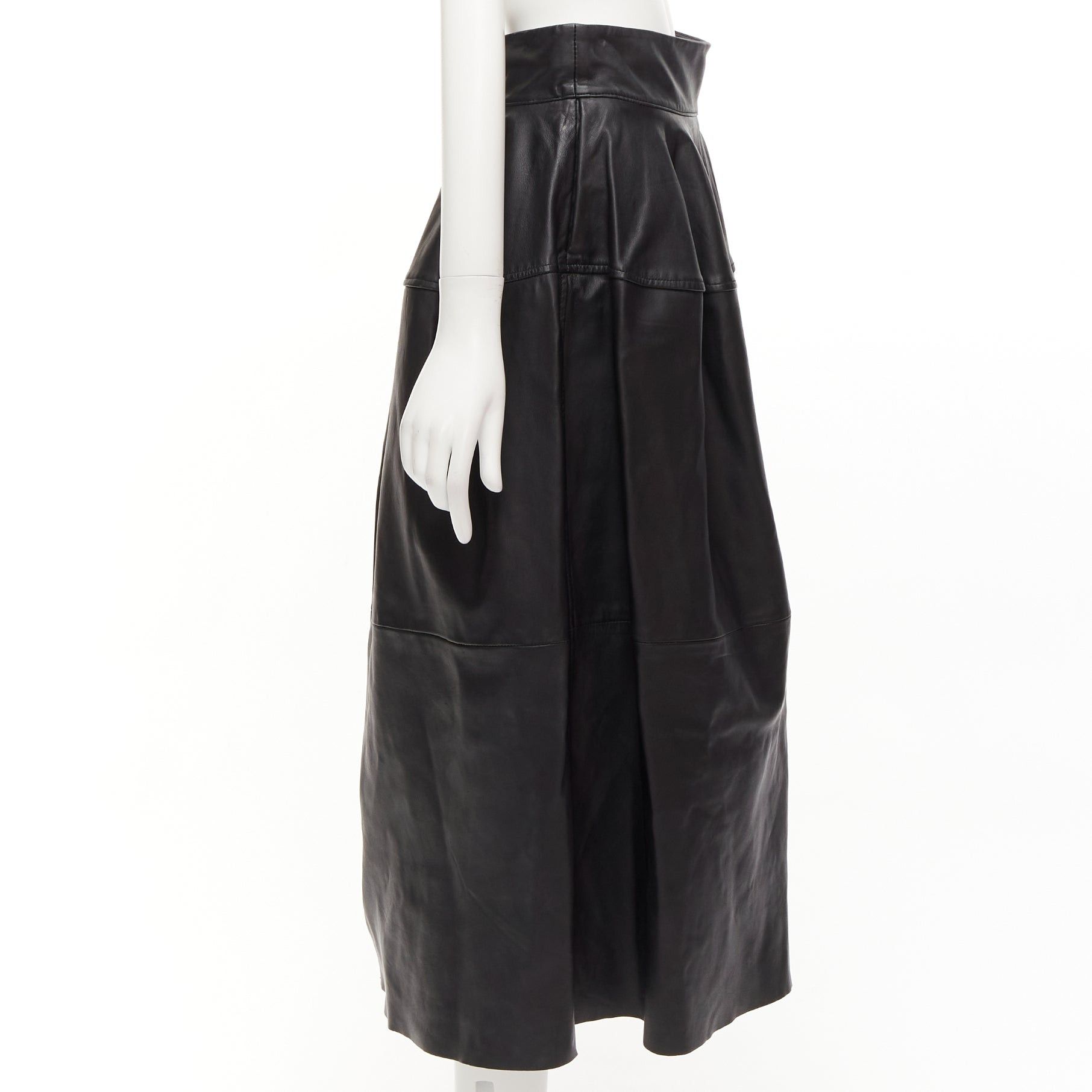 Maticevski MATICEVSKI 2021 Tavolara black lambskin leather rounded hip silhouette midi skirt AUS10 M Size 30" / US 8 / IT 44 - 7 Thumbnail