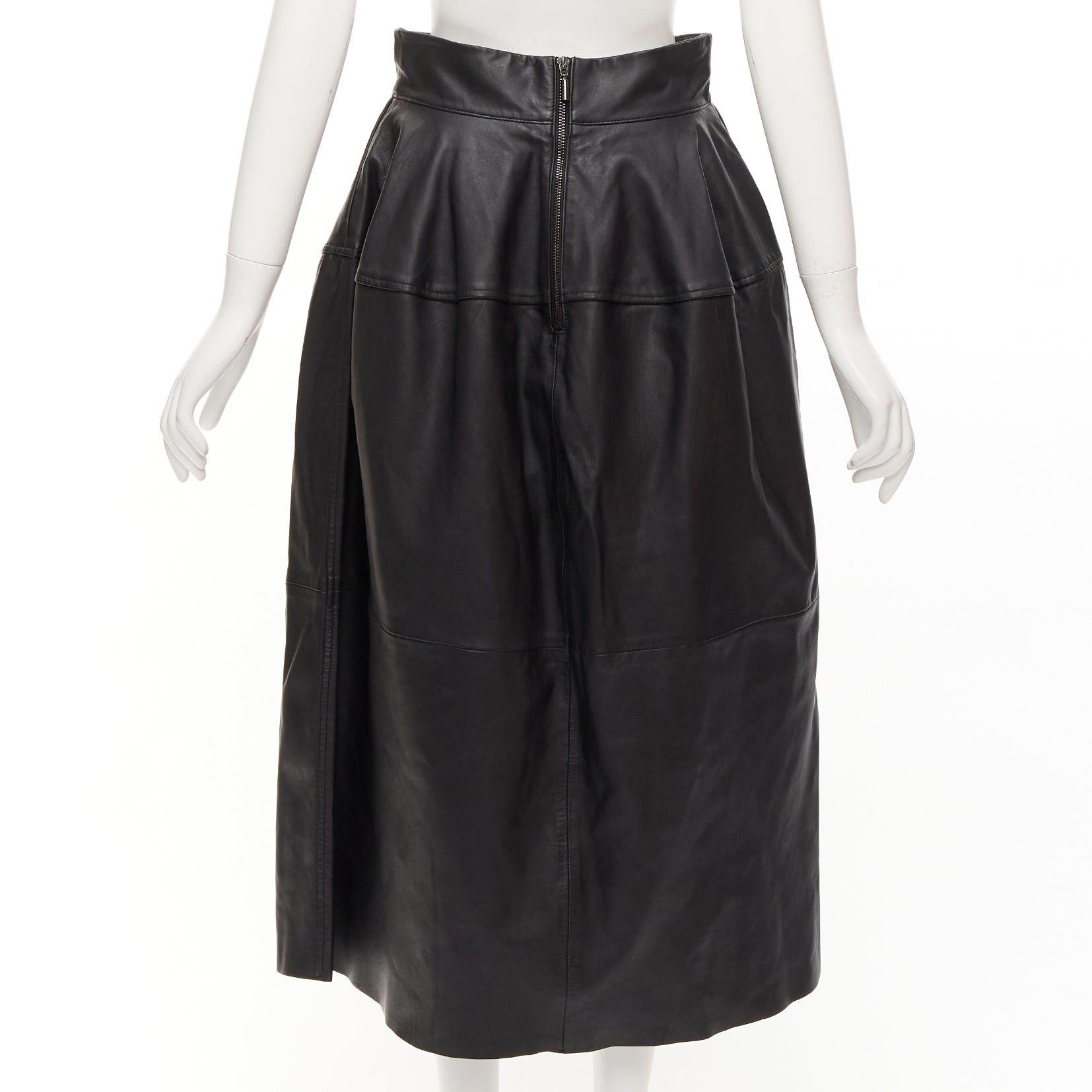 Maticevski MATICEVSKI 2021 Tavolara black lambskin leather rounded hip silhouette midi skirt AUS10 M Size 30" / US 8 / IT 44 - 5 Thumbnail