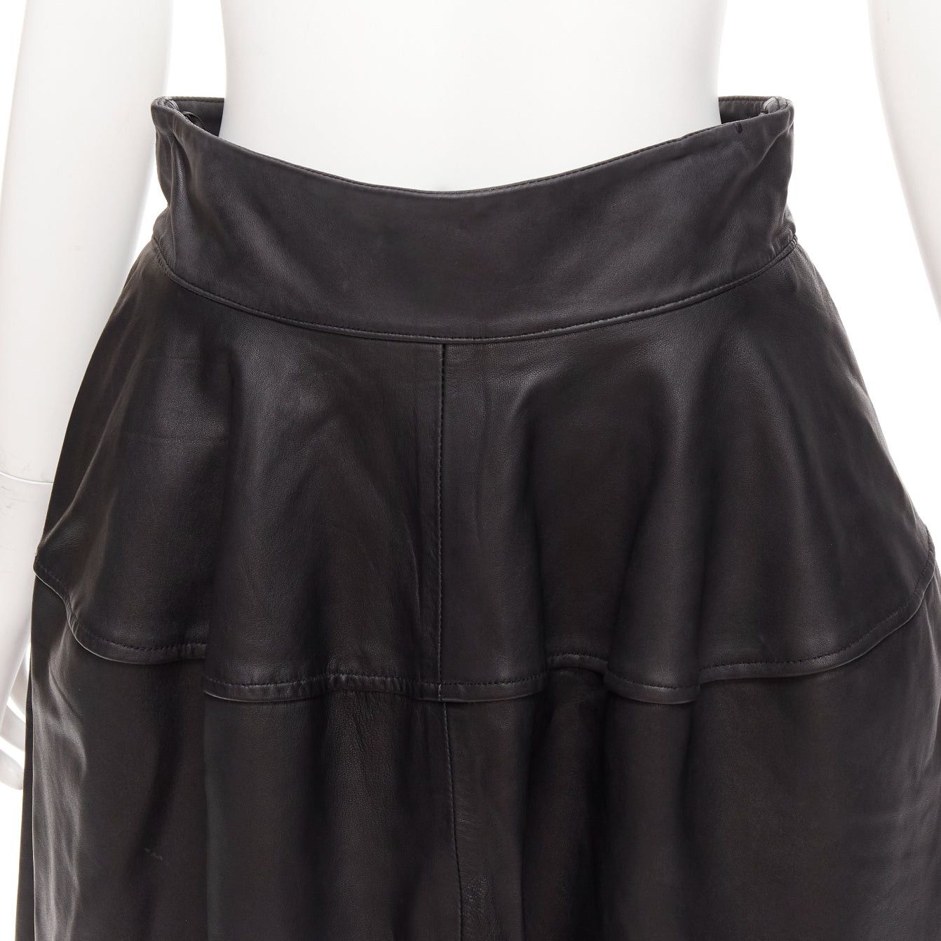 Maticevski MATICEVSKI 2021 Tavolara black lambskin leather rounded hip silhouette midi skirt AUS10 M Size 30" / US 8 / IT 44 - 2 Thumbnail