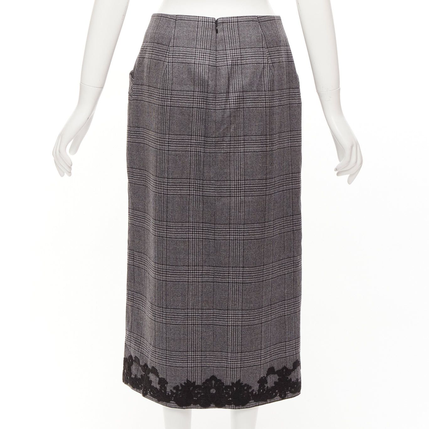 Jonathan Simkhai JONATHAN SIMKHAI grey wool houndstooth lace applique dual slit pencil skirt US4 S Size 28" / US 6 / IT 42 - 5 Thumbnail