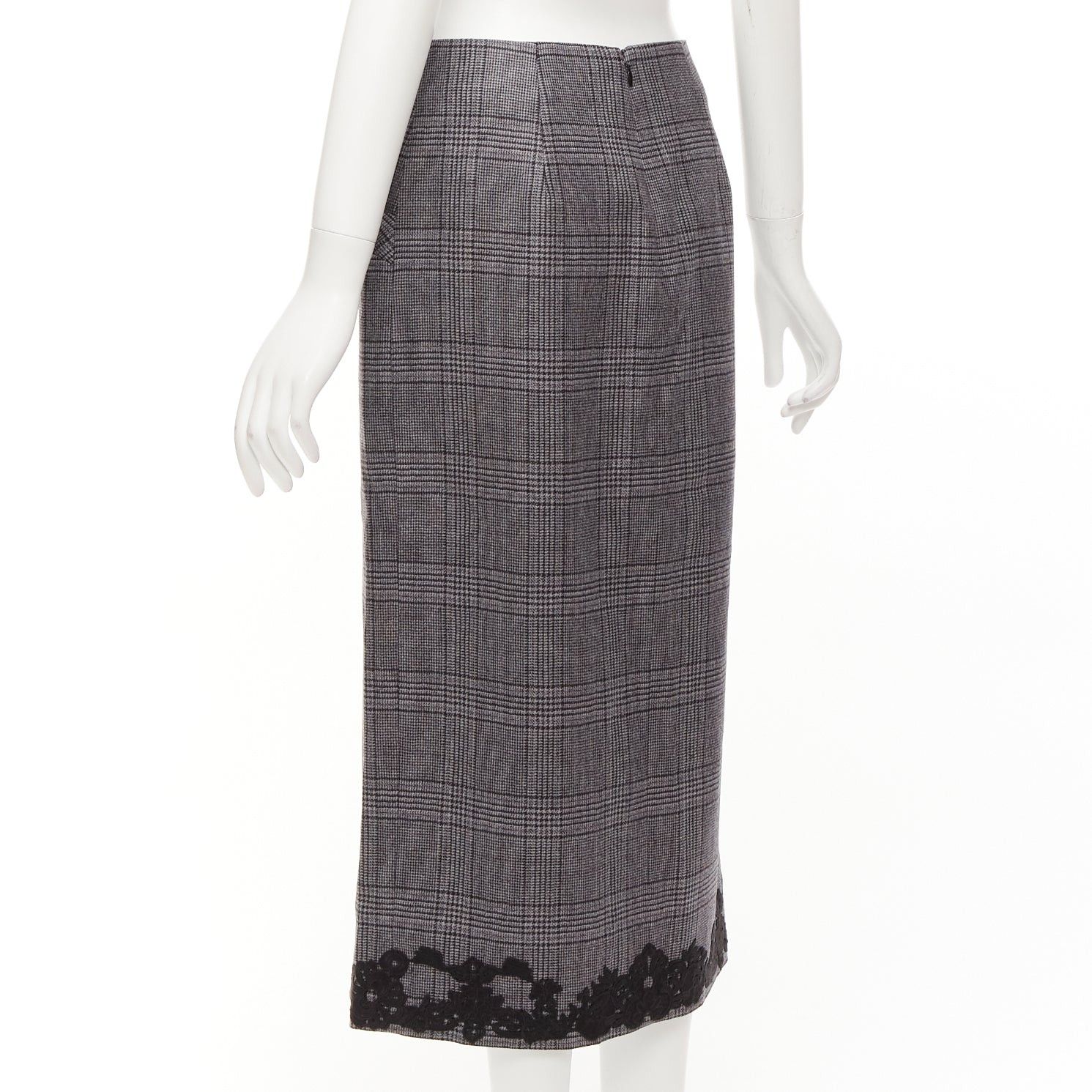 Jonathan Simkhai JONATHAN SIMKHAI grey wool houndstooth lace applique dual slit pencil skirt US4 S Size 28" / US 6 / IT 42 - 6 Thumbnail