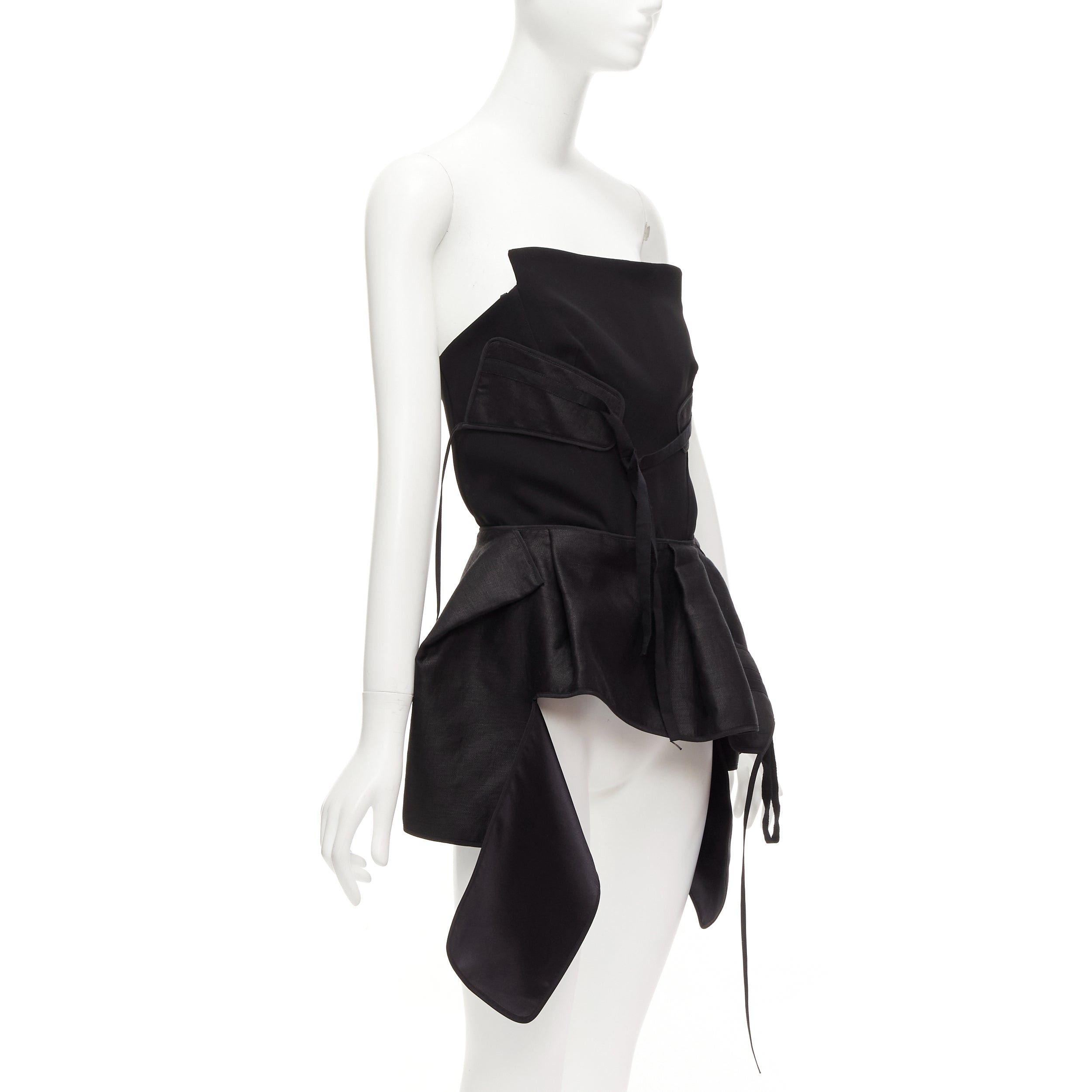 Maticevski MATICEVSKI 2017 Trinity black linen deconstructed panels peplum bustier top AUS8 S Size M / US 6-8 / IT 42-44 - 3 Thumbnail