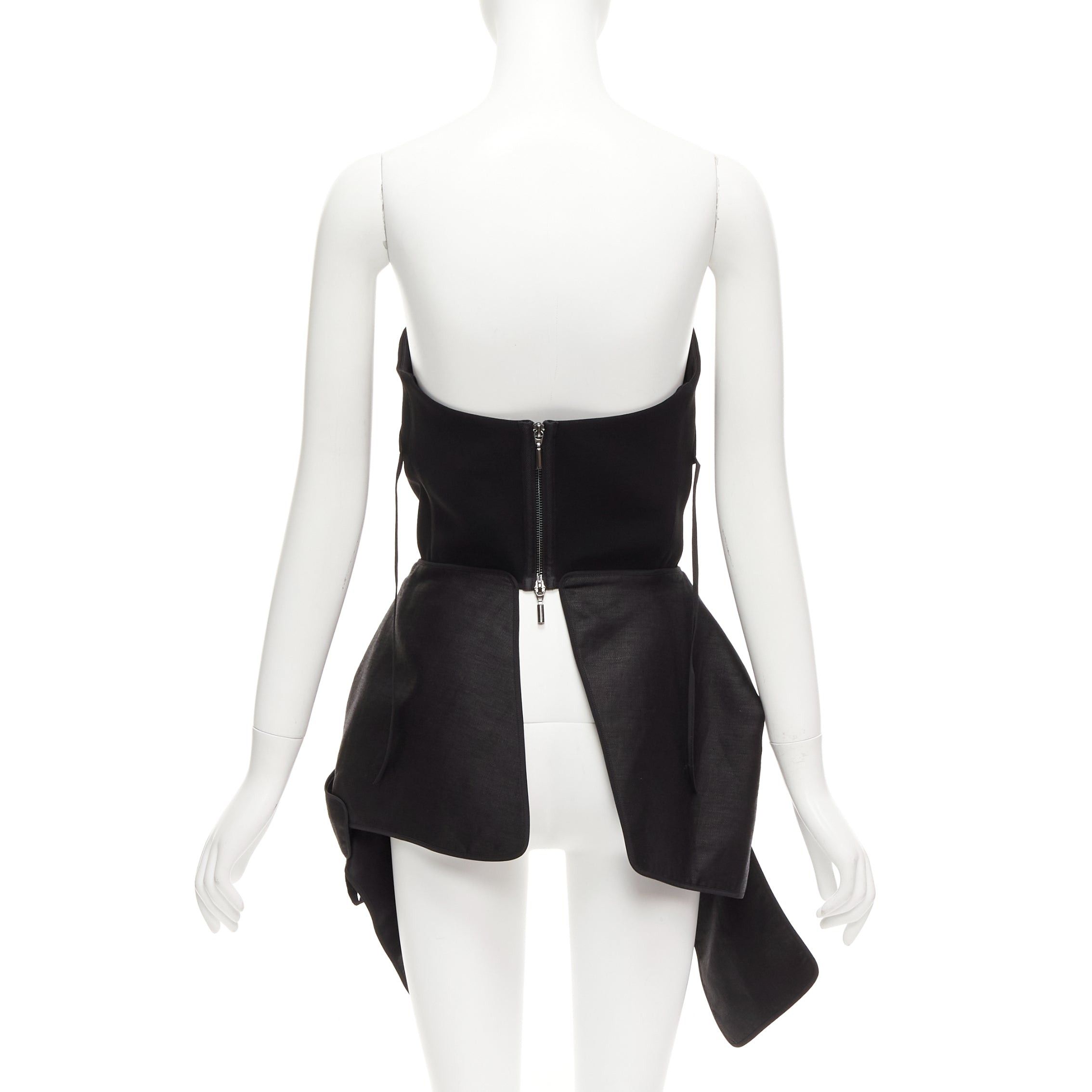 Maticevski MATICEVSKI 2017 Trinity black linen deconstructed panels peplum bustier top AUS8 S Size M / US 6-8 / IT 42-44 - 5 Thumbnail