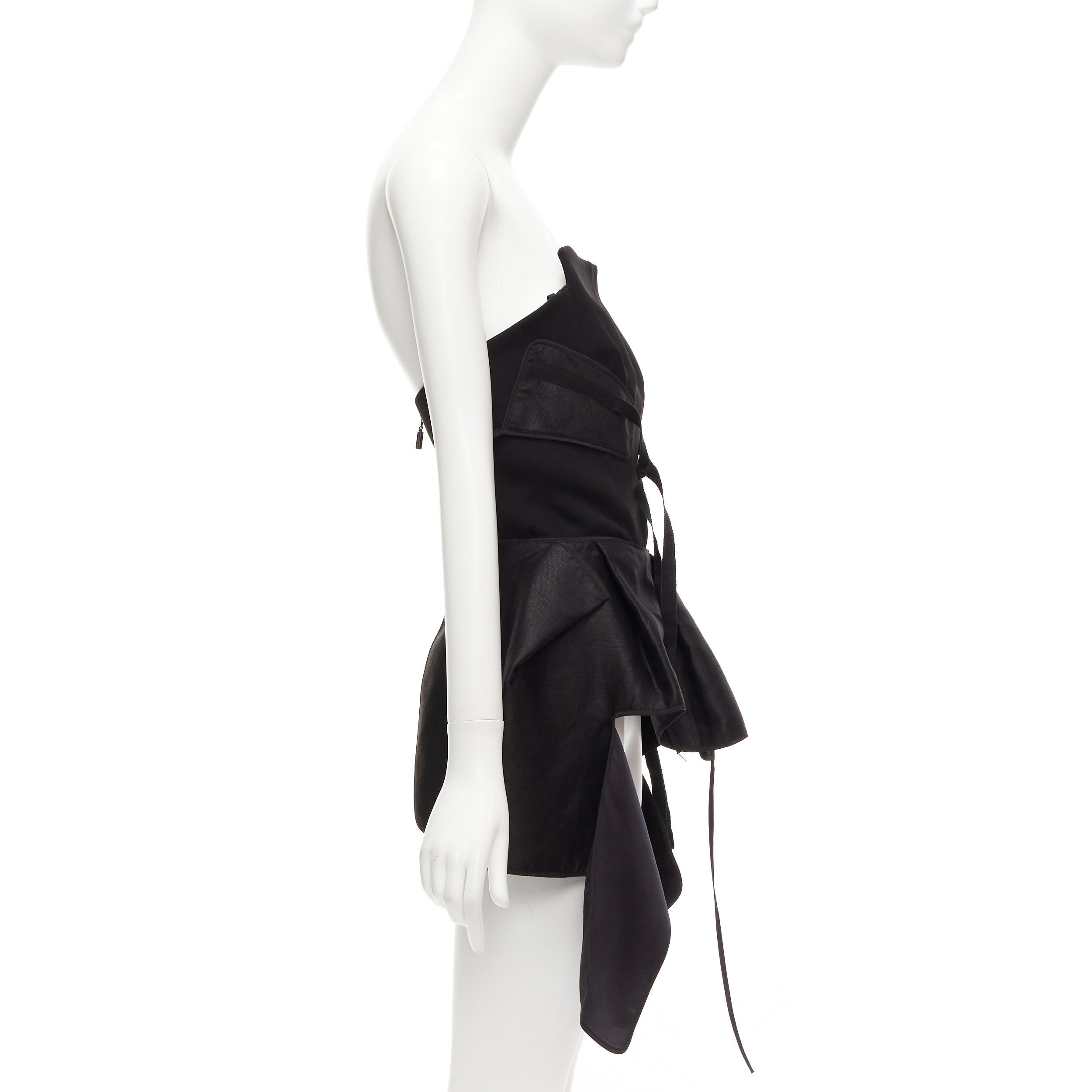 Maticevski MATICEVSKI 2017 Trinity black linen deconstructed panels peplum bustier top AUS8 S Size M / US 6-8 / IT 42-44 - 4 Thumbnail