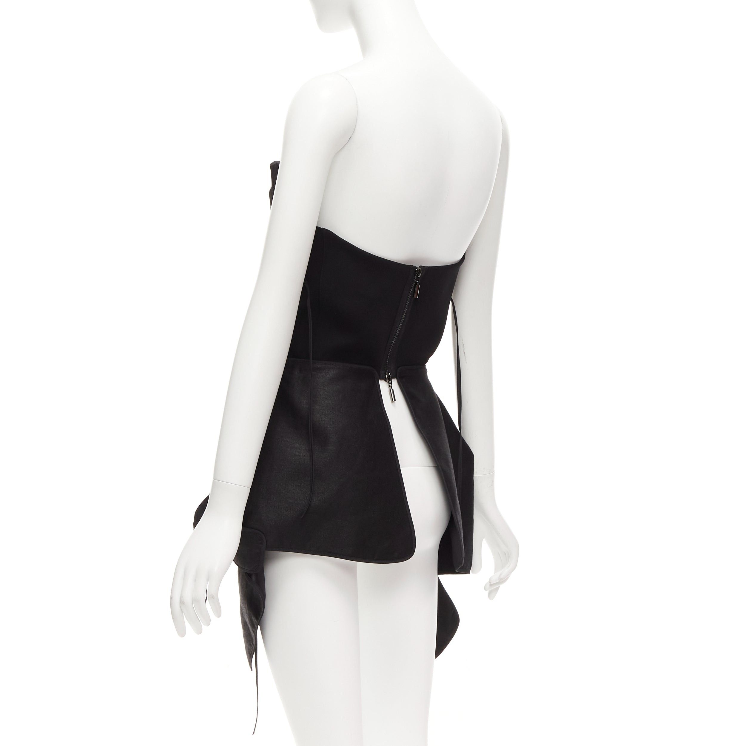 Maticevski MATICEVSKI 2017 Trinity black linen deconstructed panels peplum bustier top AUS8 S Size M / US 6-8 / IT 42-44 - 6 Thumbnail