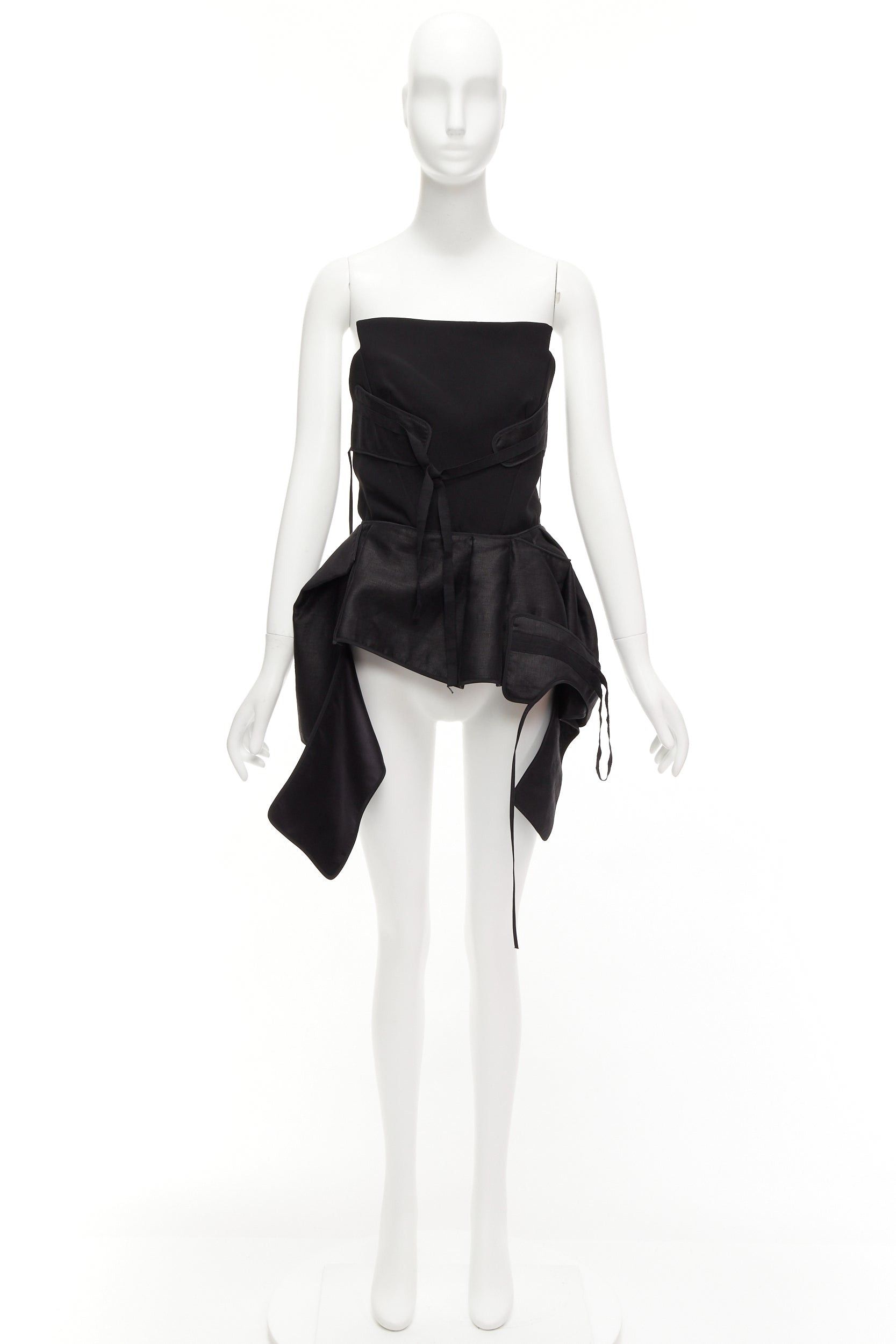 Maticevski MATICEVSKI 2017 Trinity black linen deconstructed panels peplum bustier top AUS8 S Size M / US 6-8 / IT 42-44 - 9 Thumbnail