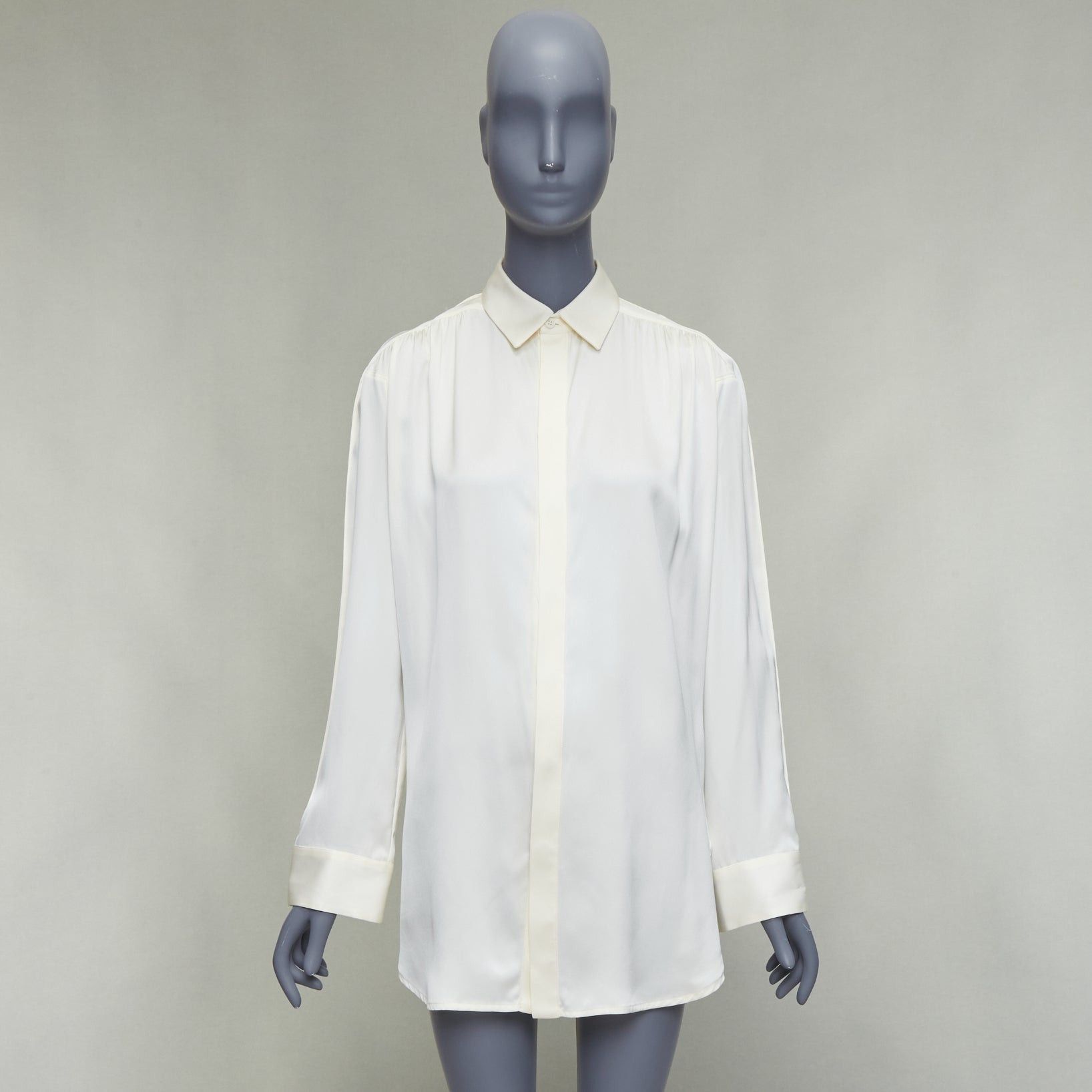 Bottega Veneta BOTTEGA VENETA 100% silk cream ruched raglan sleeves shirt IT36 XXS Size XS / US 0-2 / IT 36-38 - 9 Thumbnail