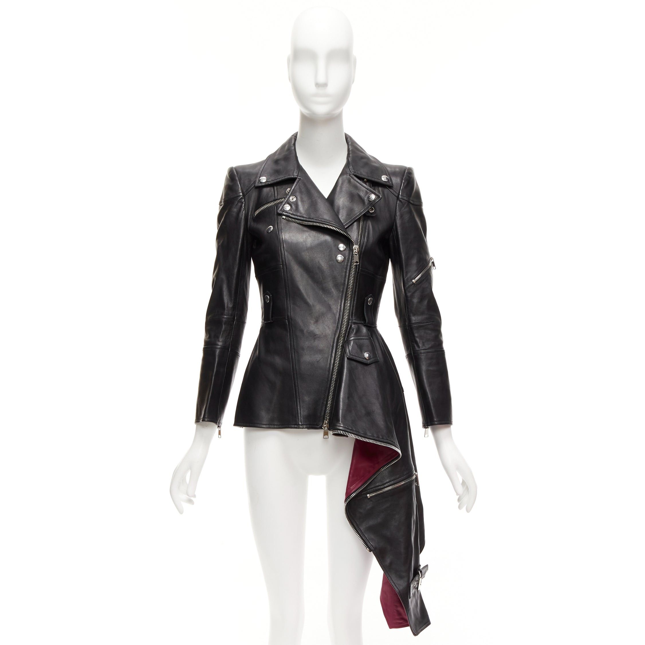 Alexander McQueen ALEXANDER MCQUEEN Runway black leather zip asymmetric hem biker jacket IT38 XS Size XS / US 0-2 / IT 36-38 - 11 Thumbnail