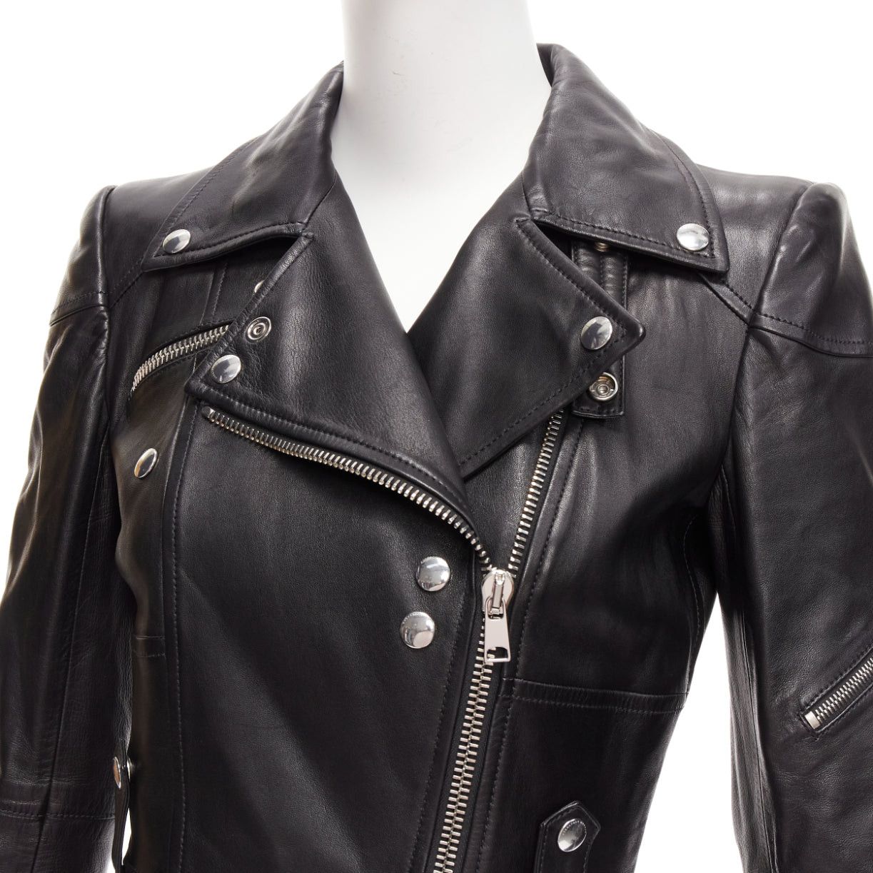 Alexander McQueen ALEXANDER MCQUEEN Runway black leather zip asymmetric hem biker jacket IT38 XS Size XS / US 0-2 / IT 36-38 - 9 Thumbnail