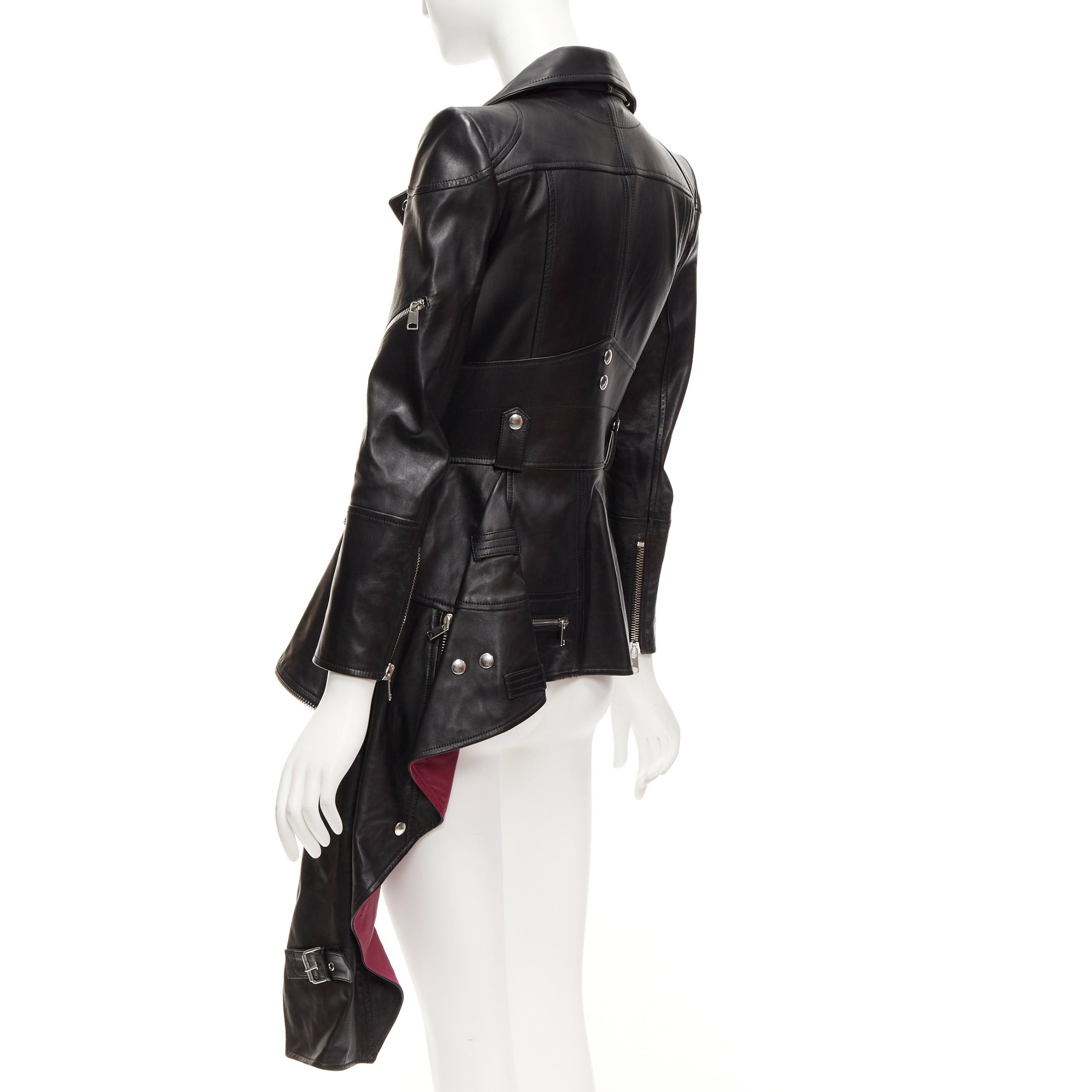 Alexander McQueen ALEXANDER MCQUEEN Runway black leather zip asymmetric hem biker jacket IT38 XS Size XS / US 0-2 / IT 36-38 - 7 Thumbnail