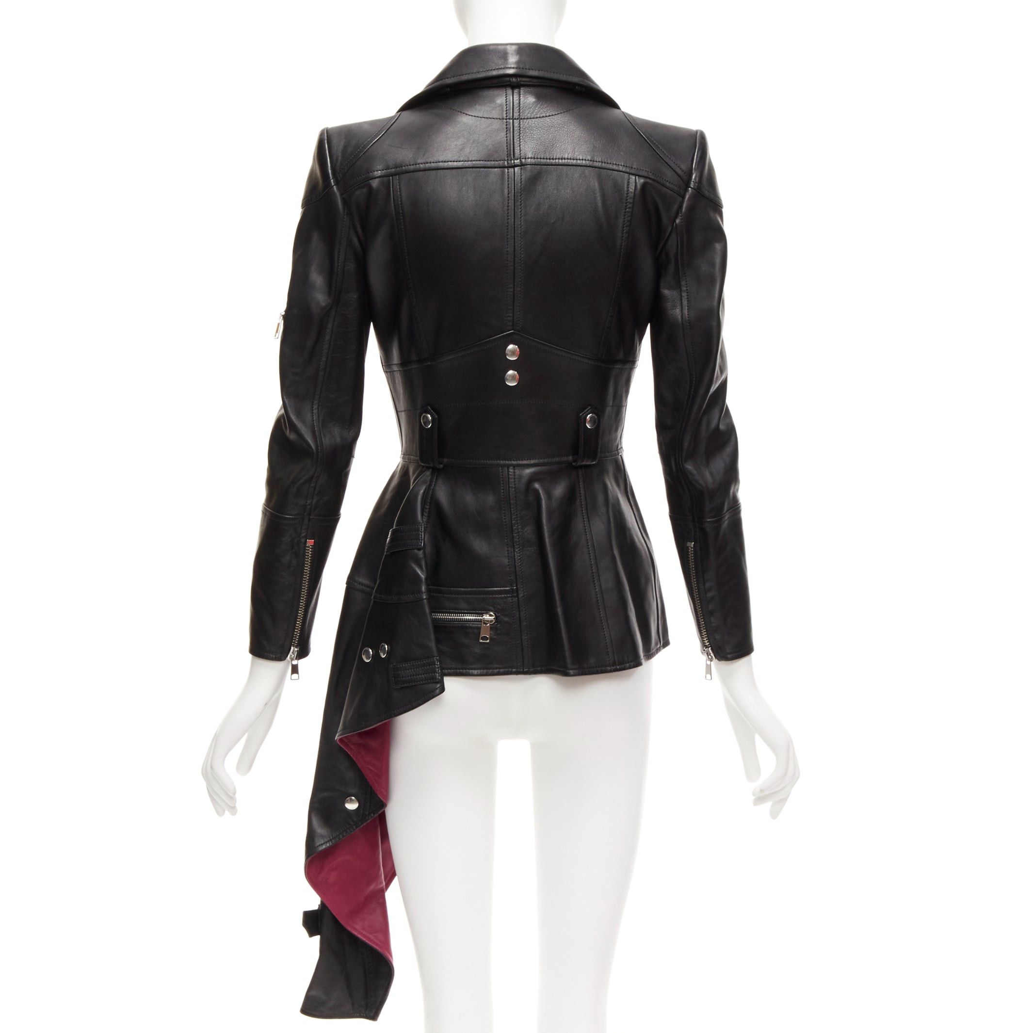 Alexander McQueen ALEXANDER MCQUEEN Runway black leather zip asymmetric hem biker jacket IT38 XS Size XS / US 0-2 / IT 36-38 - 6 Thumbnail