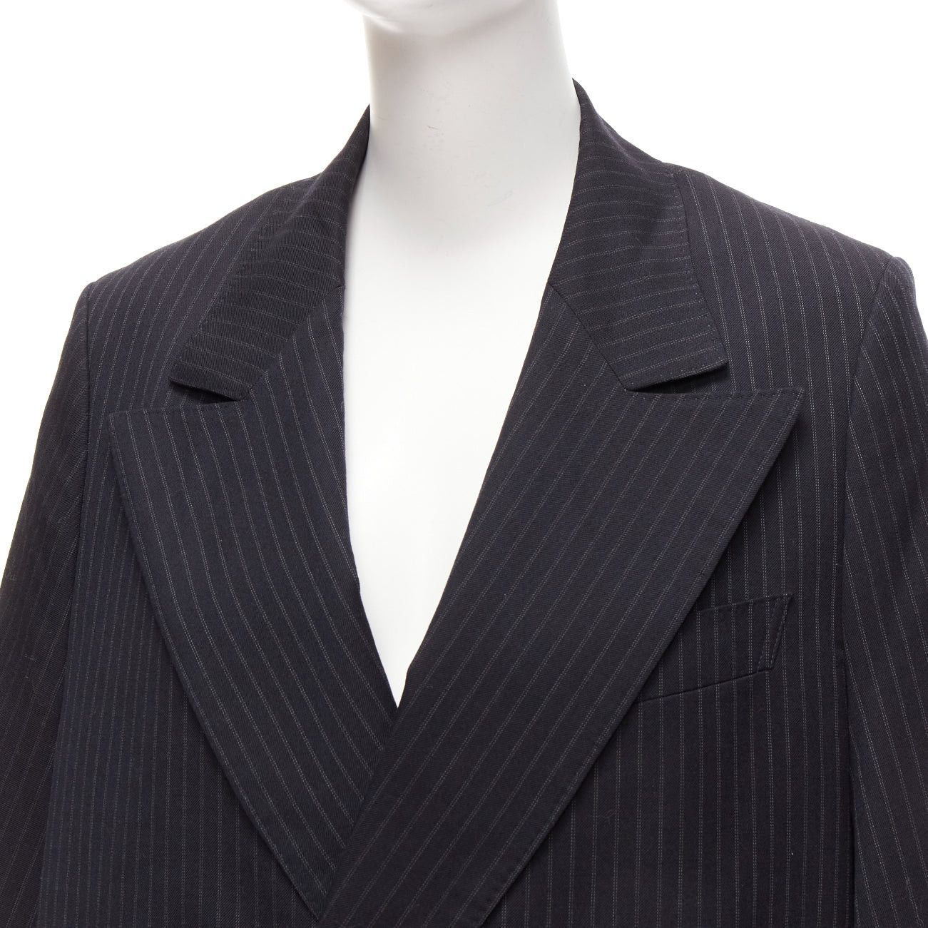 Junya Watanabe JUNYA WATANABE 2018 grey pinstripe wool blend cape sleeve boxy blazer S Size S / US 4 / IT 40 - 7 Thumbnail