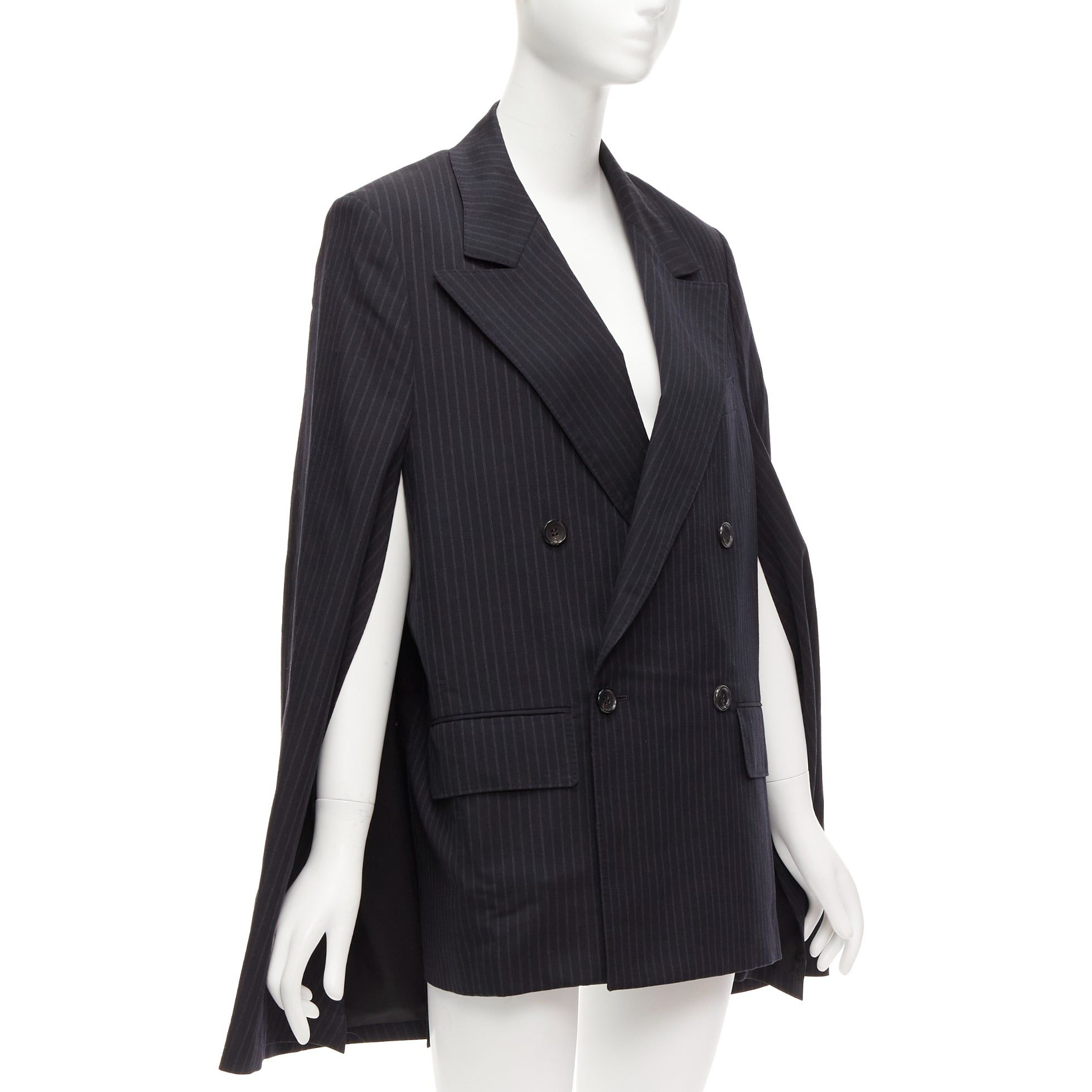 Junya Watanabe JUNYA WATANABE 2018 grey pinstripe wool blend cape sleeve boxy blazer S Size S / US 4 / IT 40 - 3 Thumbnail