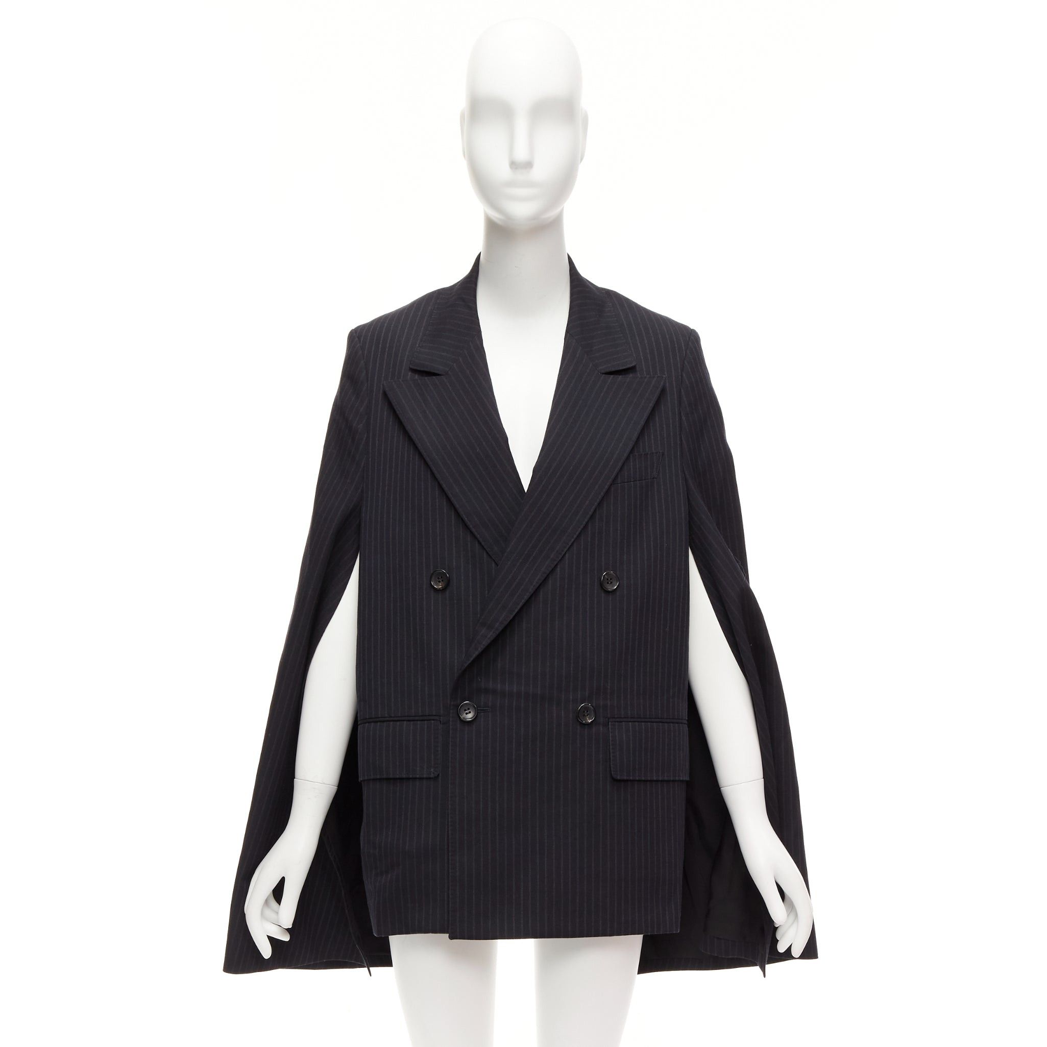 Junya Watanabe JUNYA WATANABE 2018 grey pinstripe wool blend cape sleeve boxy blazer S Size S / US 4 / IT 40 - 10 Thumbnail