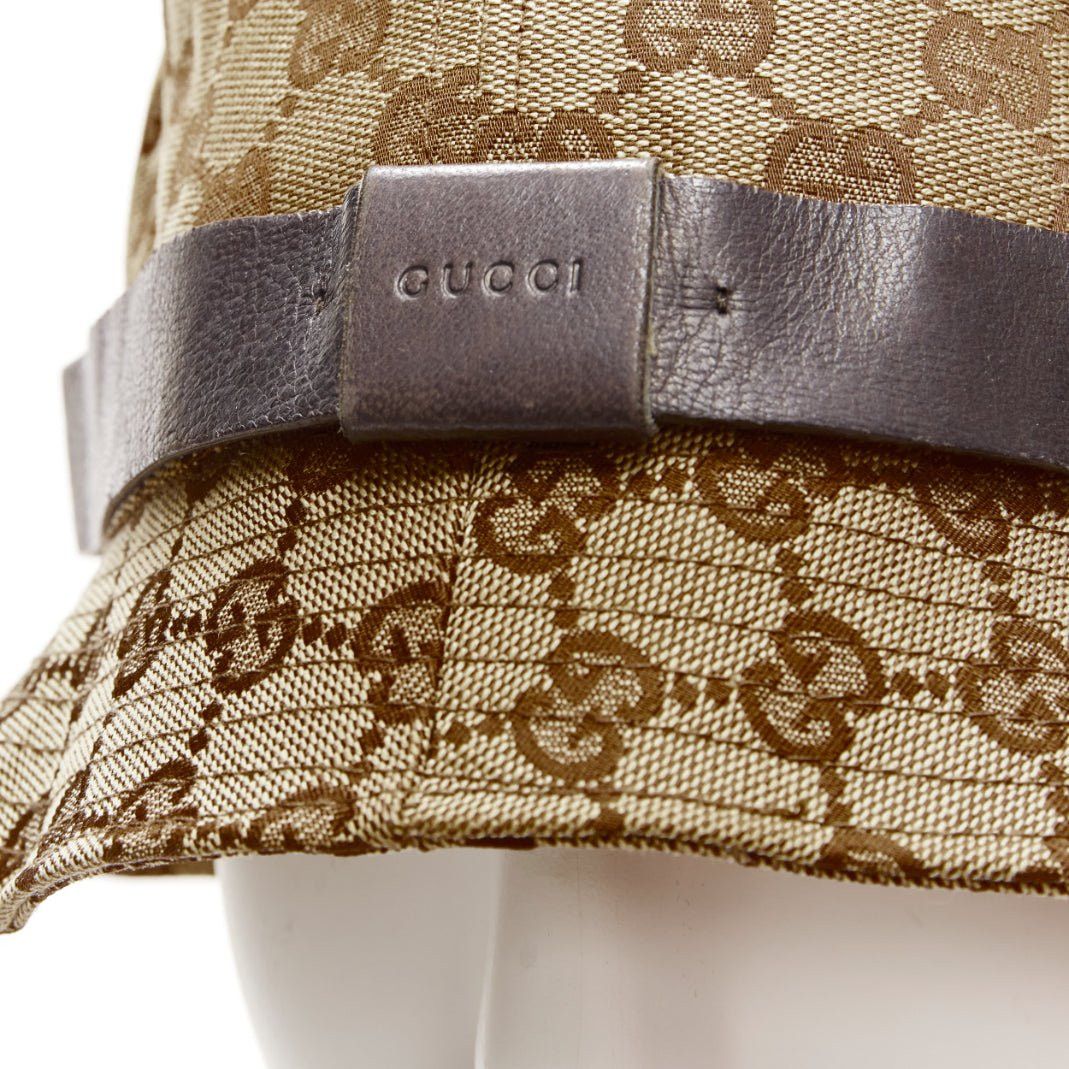 Gucci GUCCI Vintage brown GG monogram leather trim bucket hat L Size ONE SIZE - 2 Thumbnail