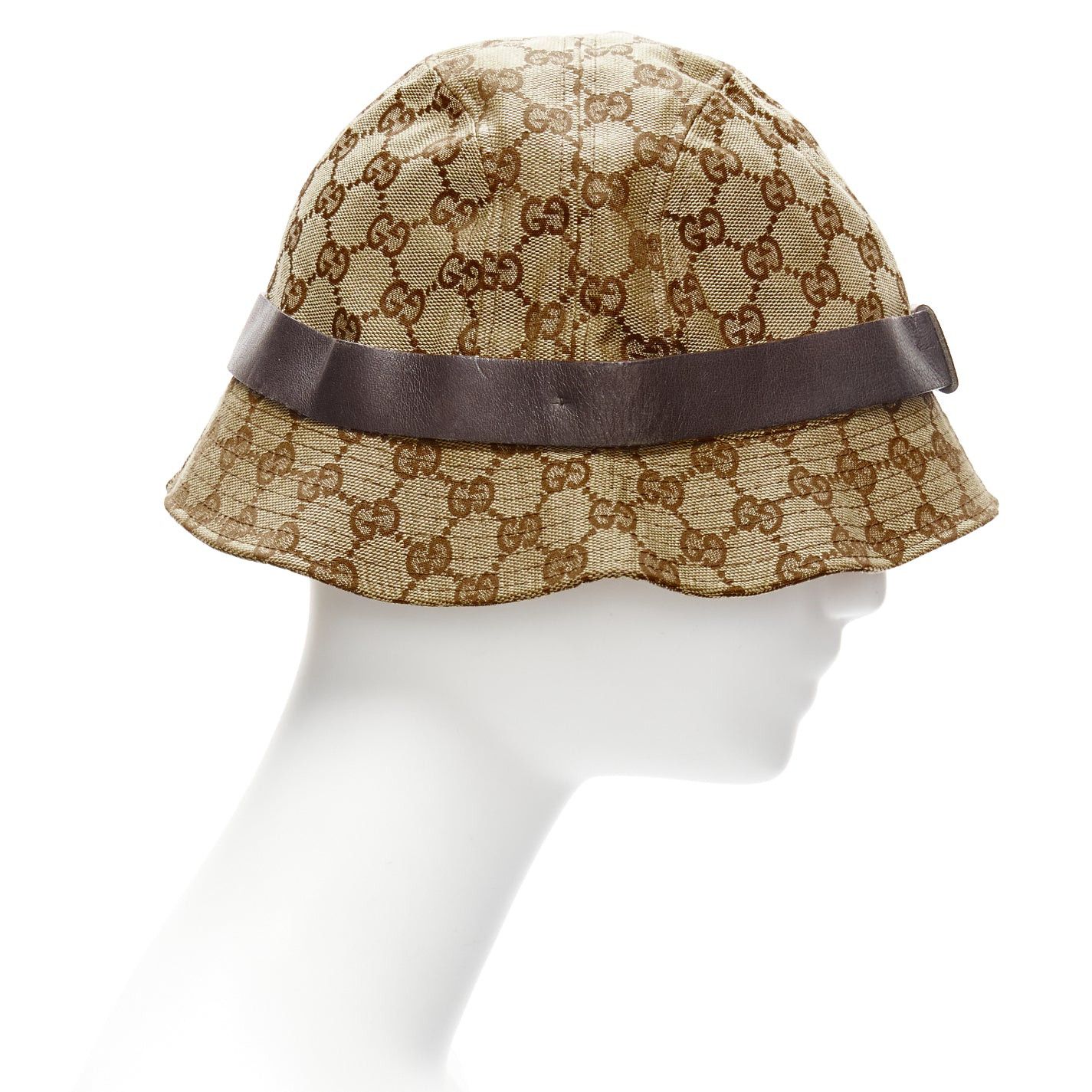 Gucci GUCCI Vintage brown GG monogram leather trim bucket hat L Size ONE SIZE - 4 Thumbnail
