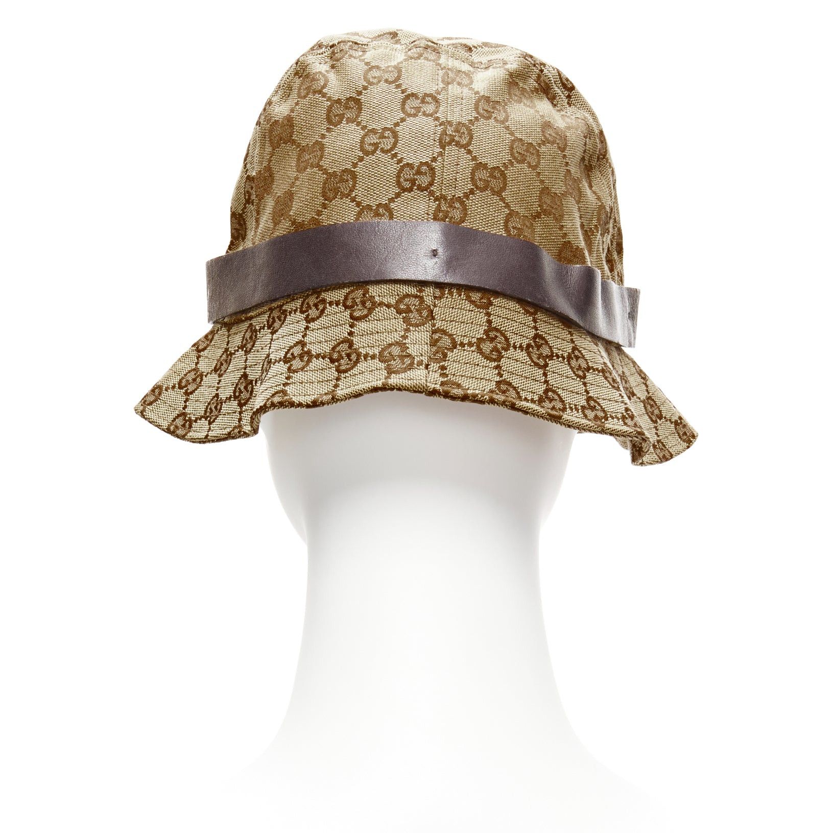 Gucci GUCCI Vintage brown GG monogram leather trim bucket hat L Size ONE SIZE - 5 Thumbnail