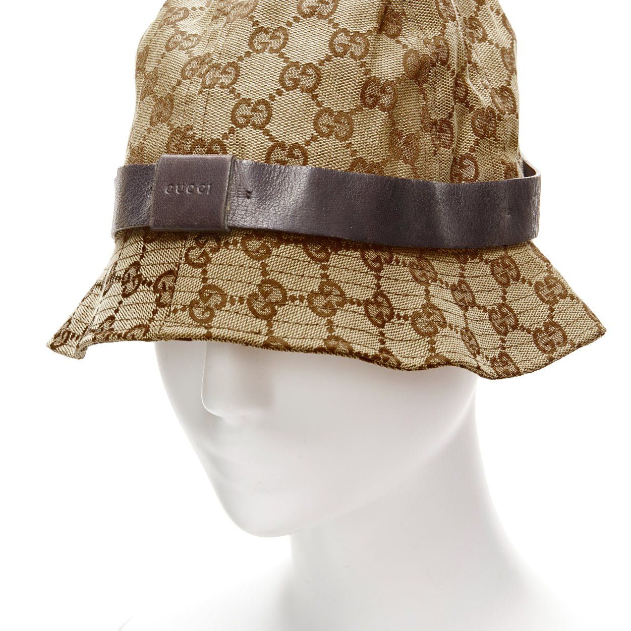 Gucci GUCCI Vintage brown GG monogram leather trim bucket hat L Size ONE SIZE - 7 Thumbnail