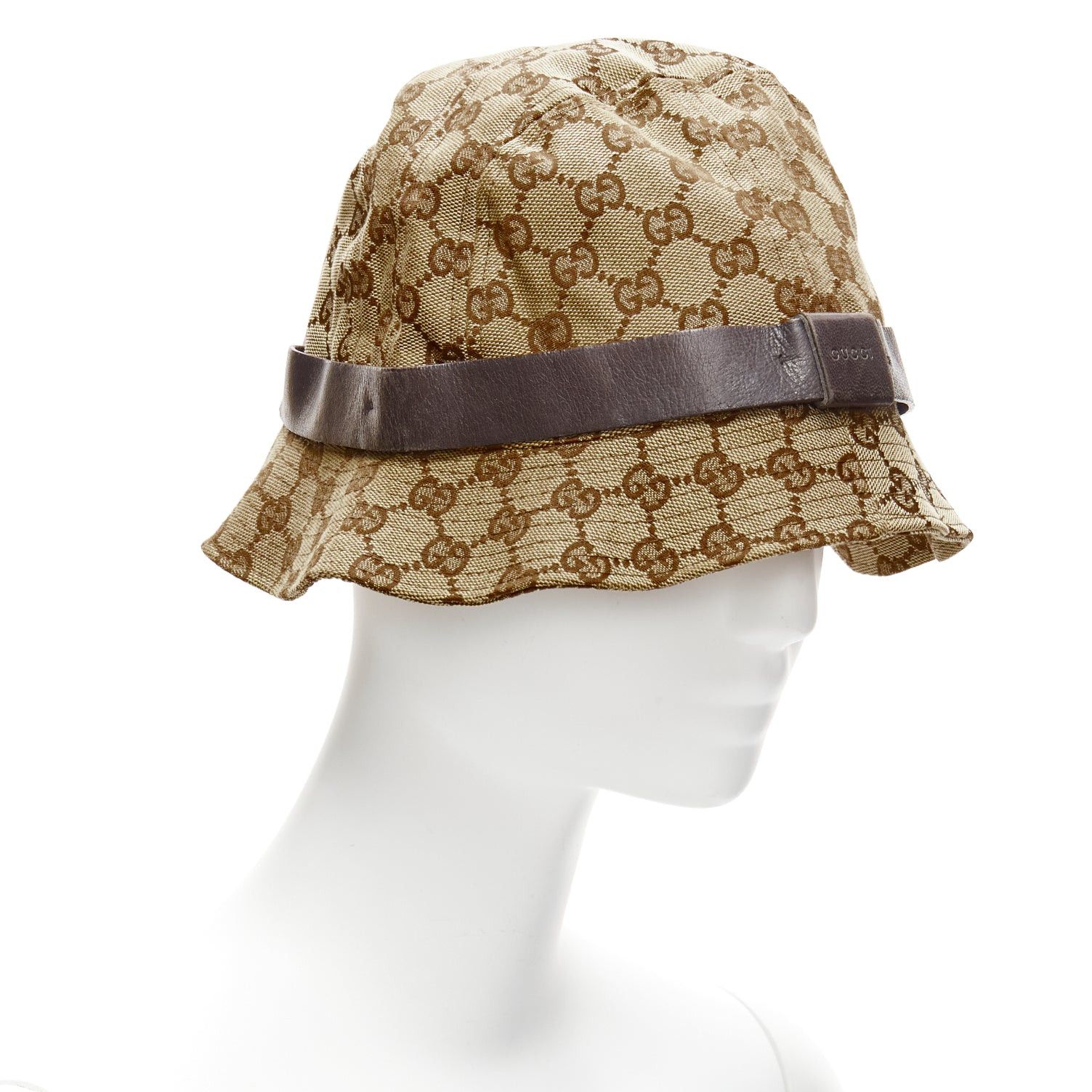 Gucci GUCCI Vintage brown GG monogram leather trim bucket hat L Size ONE SIZE - 3 Thumbnail