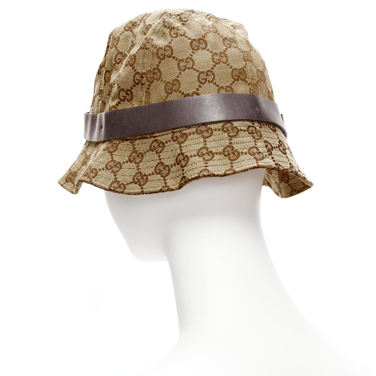 Gucci GUCCI Vintage brown GG monogram leather trim bucket hat L Size ONE SIZE - 6 Thumbnail