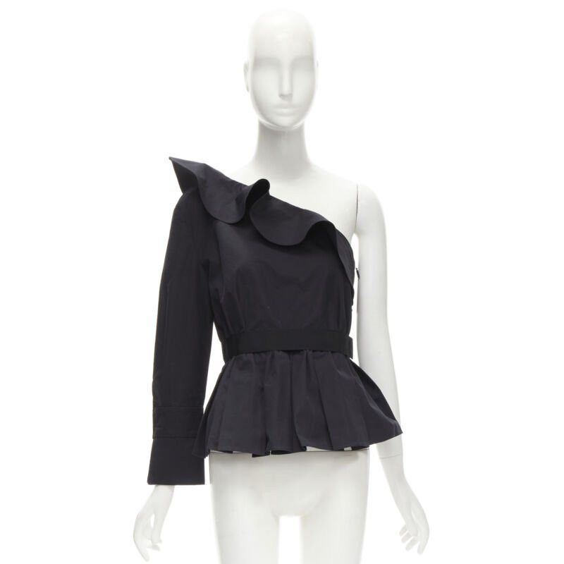 Fendi FENDI black cotton ruffle one shoulder belted peplum top IT42 M Size M / US 6-8 / IT 42-44 - 9 Thumbnail