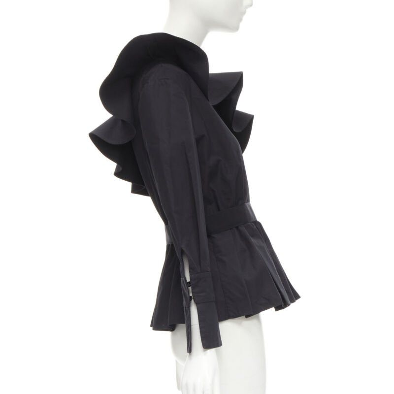 Fendi FENDI black cotton ruffle one shoulder belted peplum top IT42 M Size M / US 6-8 / IT 42-44 - 3 Thumbnail